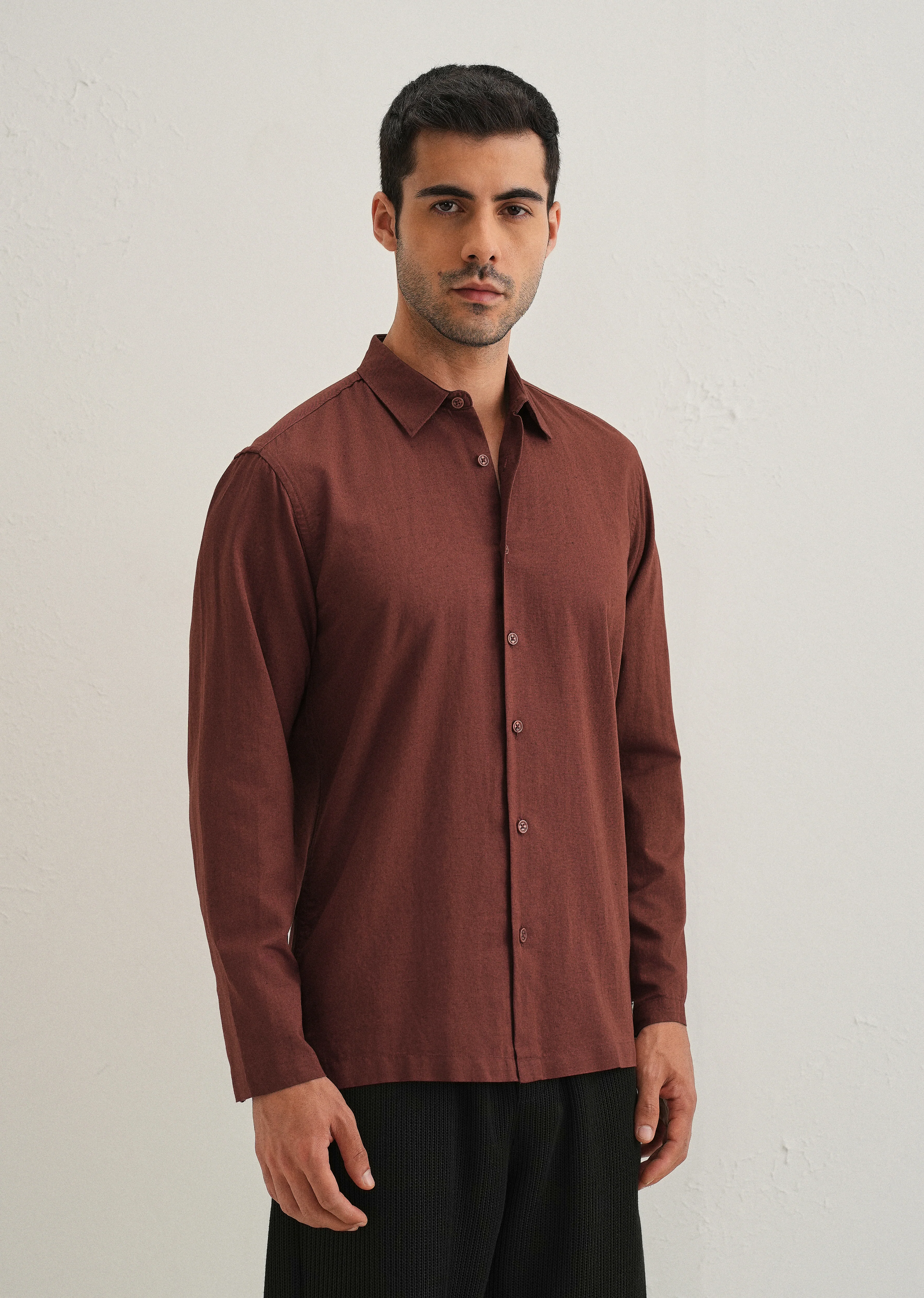 Brown Hidden Sleeve Placket Cotton Linen Shirt - Image 5