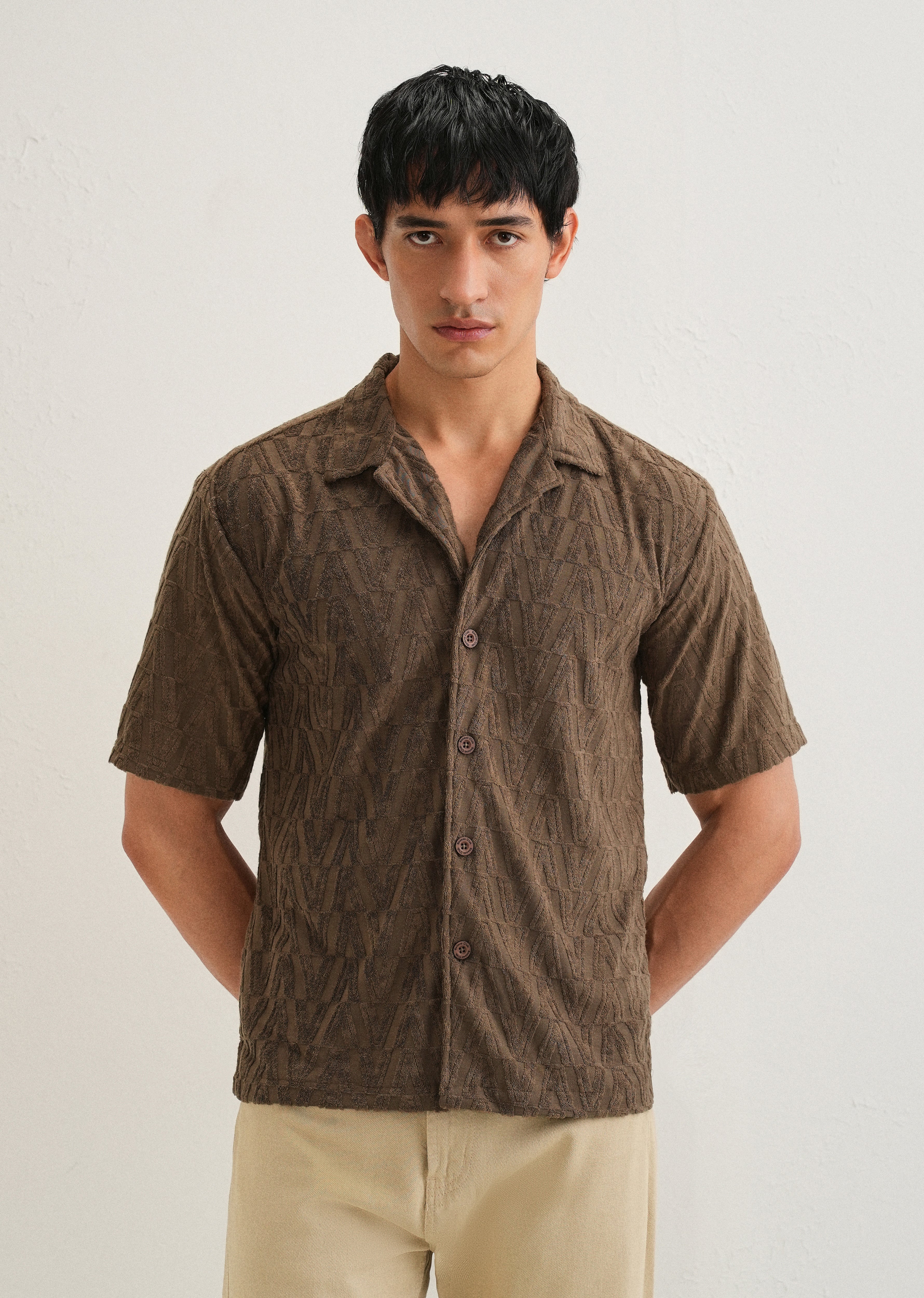 Brown Jacquard Knitted Shirt - Image 3