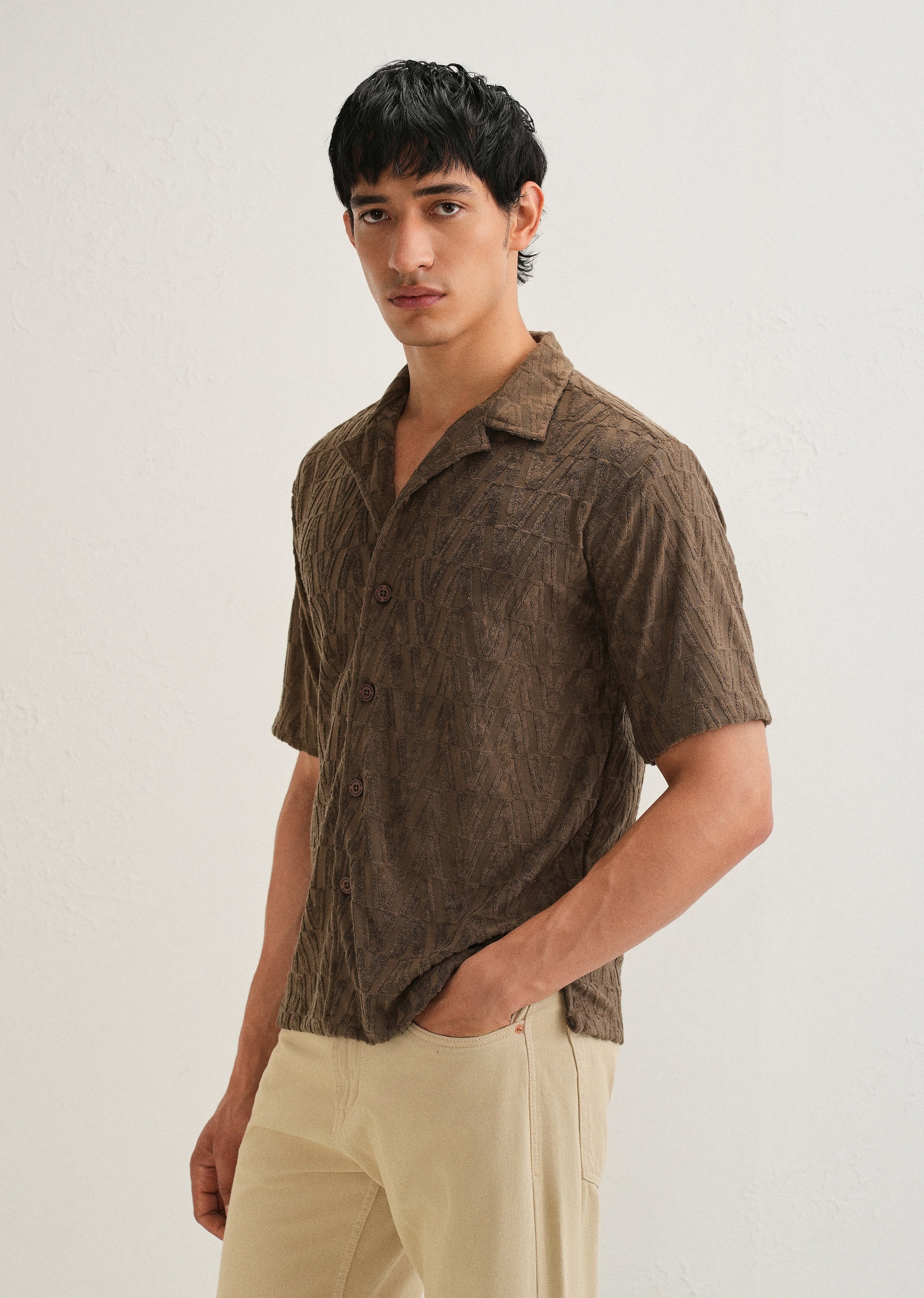 Brown Jacquard Knitted Shirt - Image 4