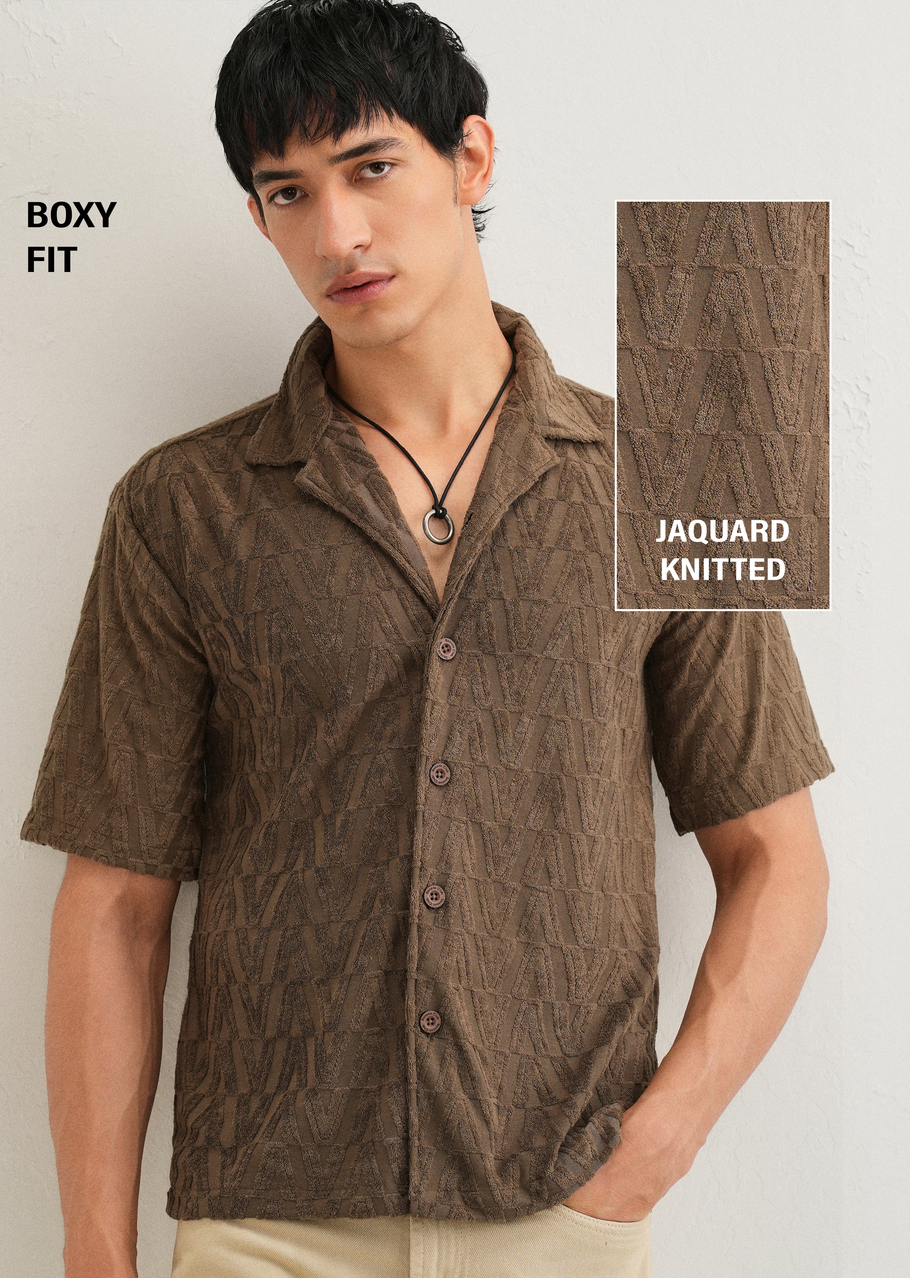 Brown Jacquard Knitted Shirt - Image 7