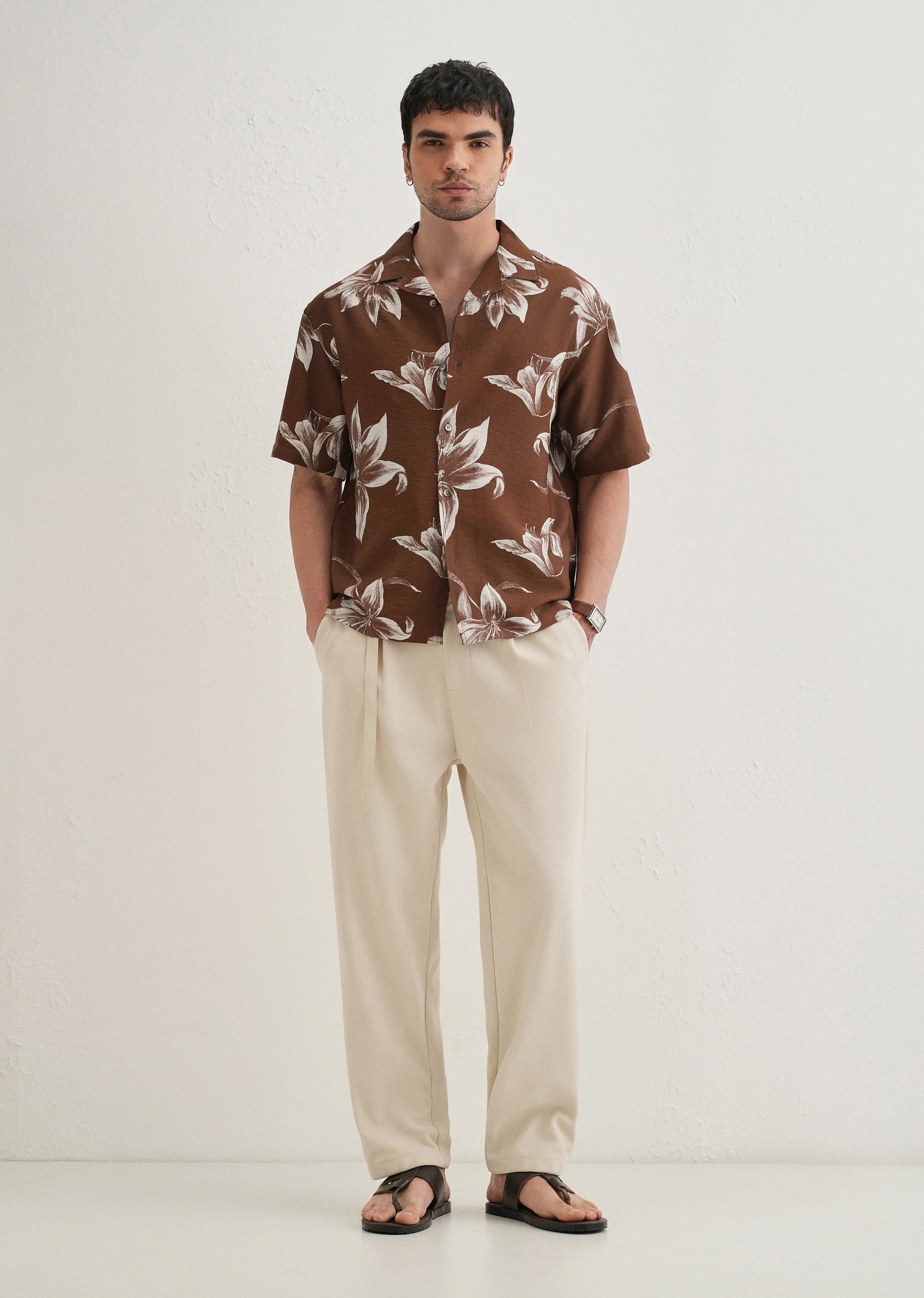 Brown Lily Floral Printed Shirt - Image 6