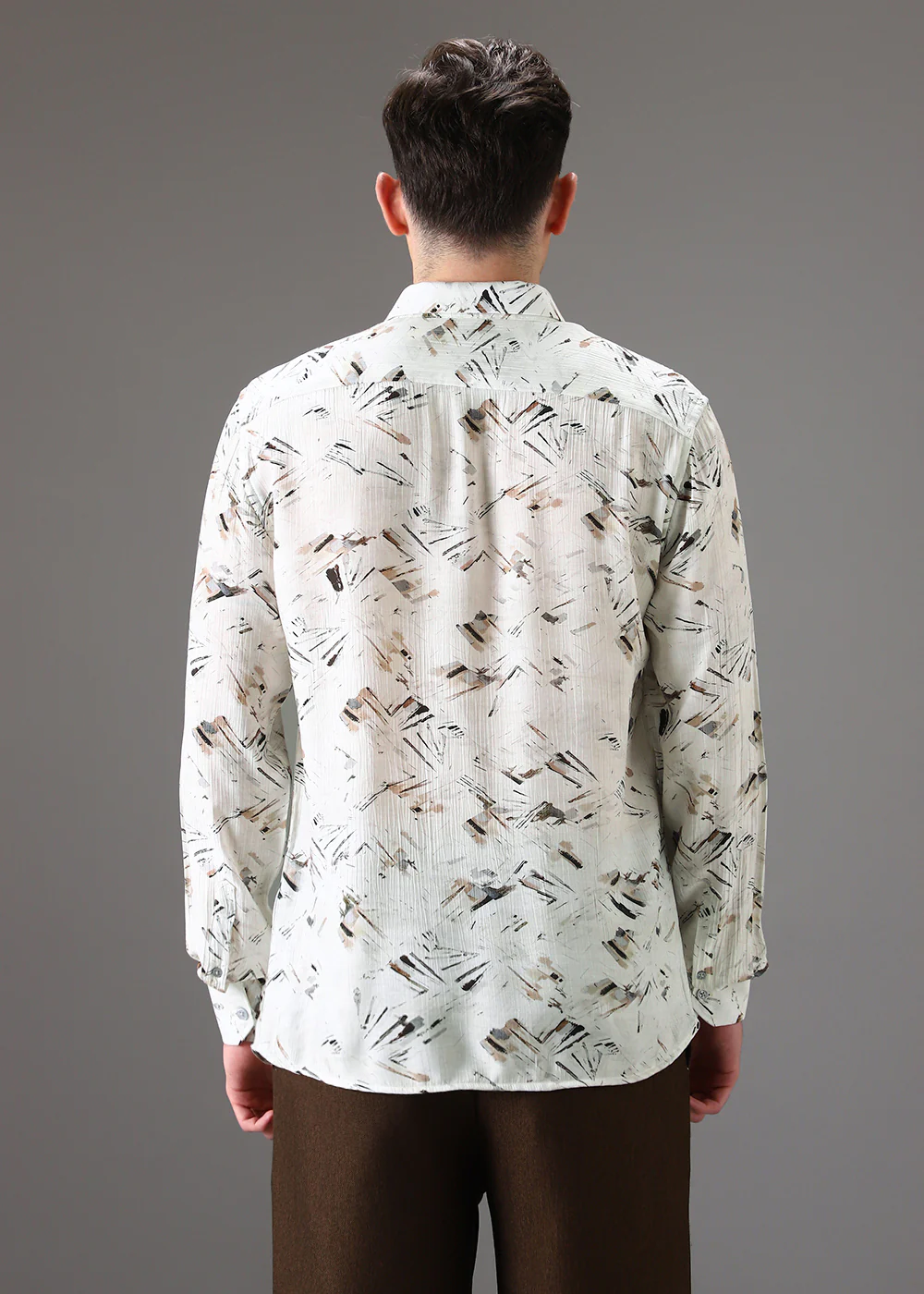 Brown Linear Crushed Printed Shirt - Image 4