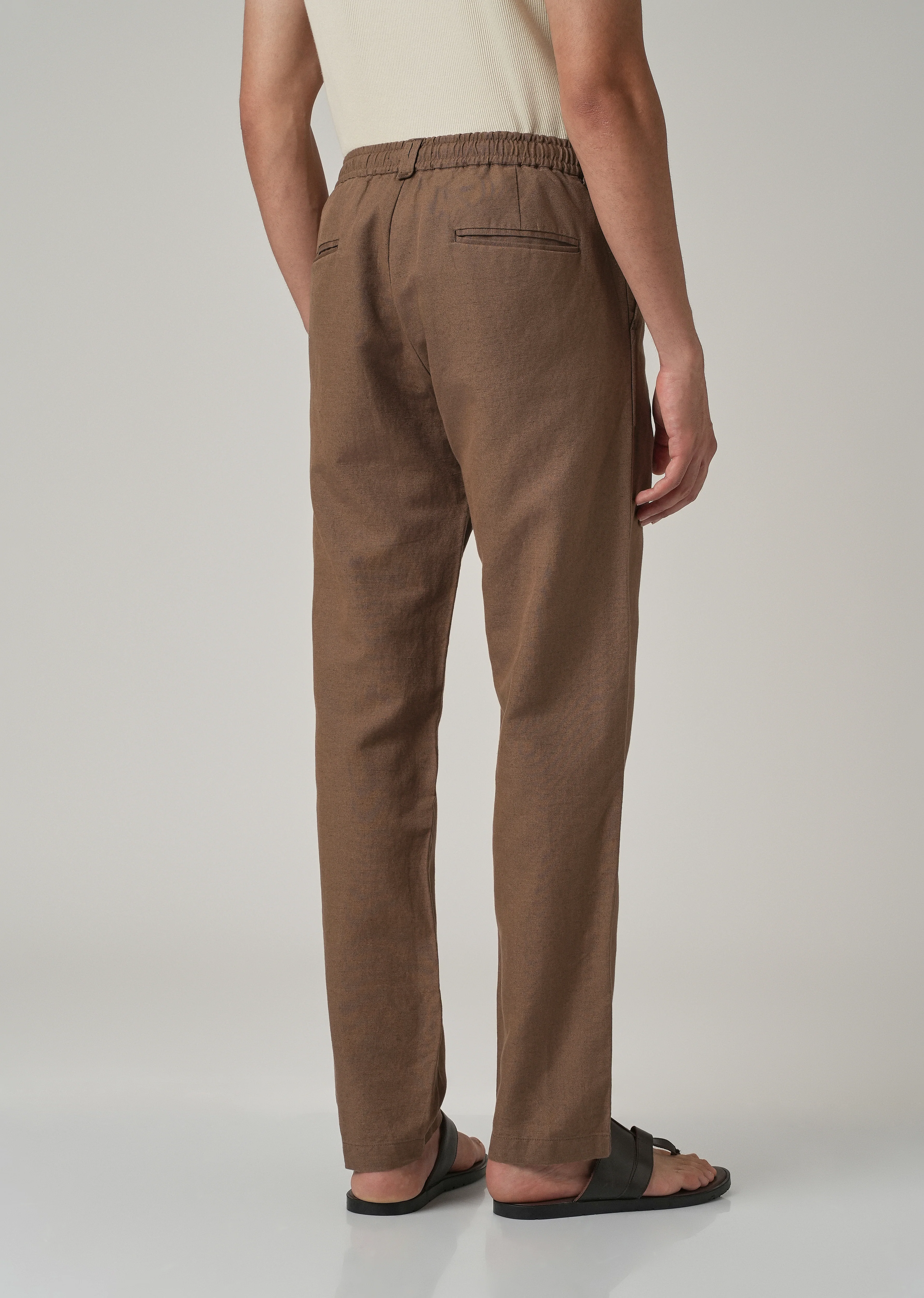 Brown Linen Relaxed Fit Trouser - Image 2