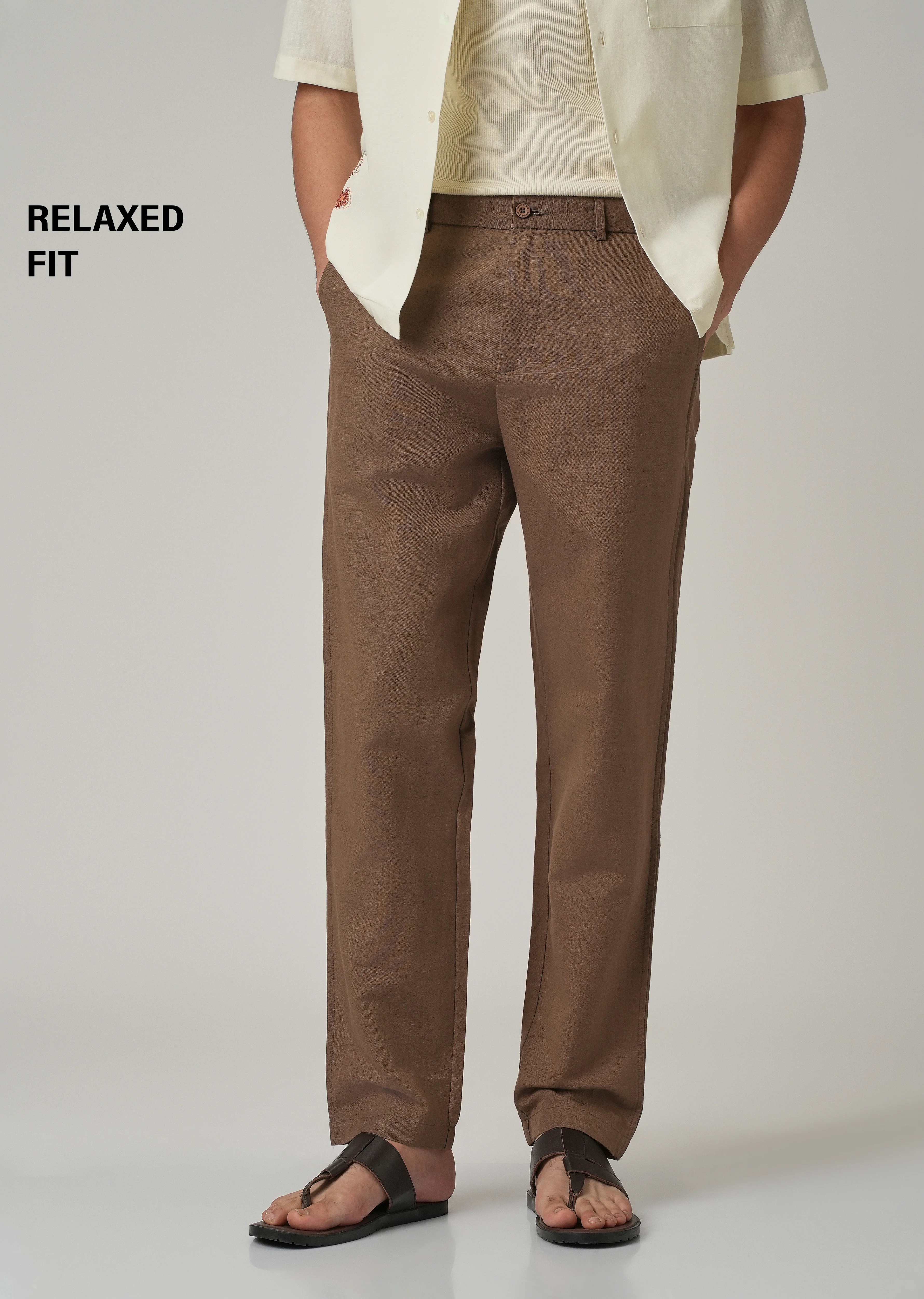 Brown Linen Relaxed Fit Trouser - Image 7