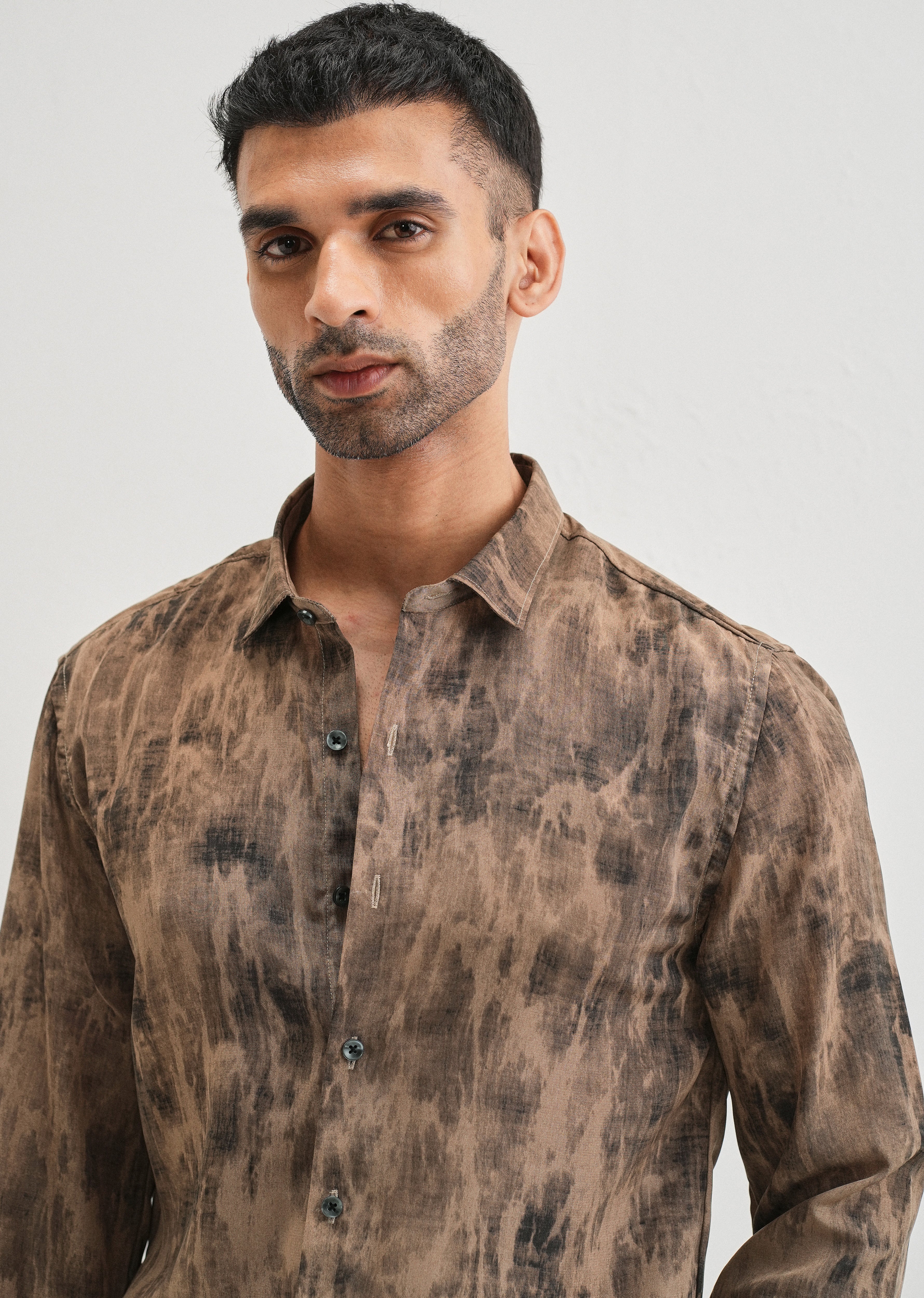 Brown Multi Tone Abstract Printed Shirt - Image 5