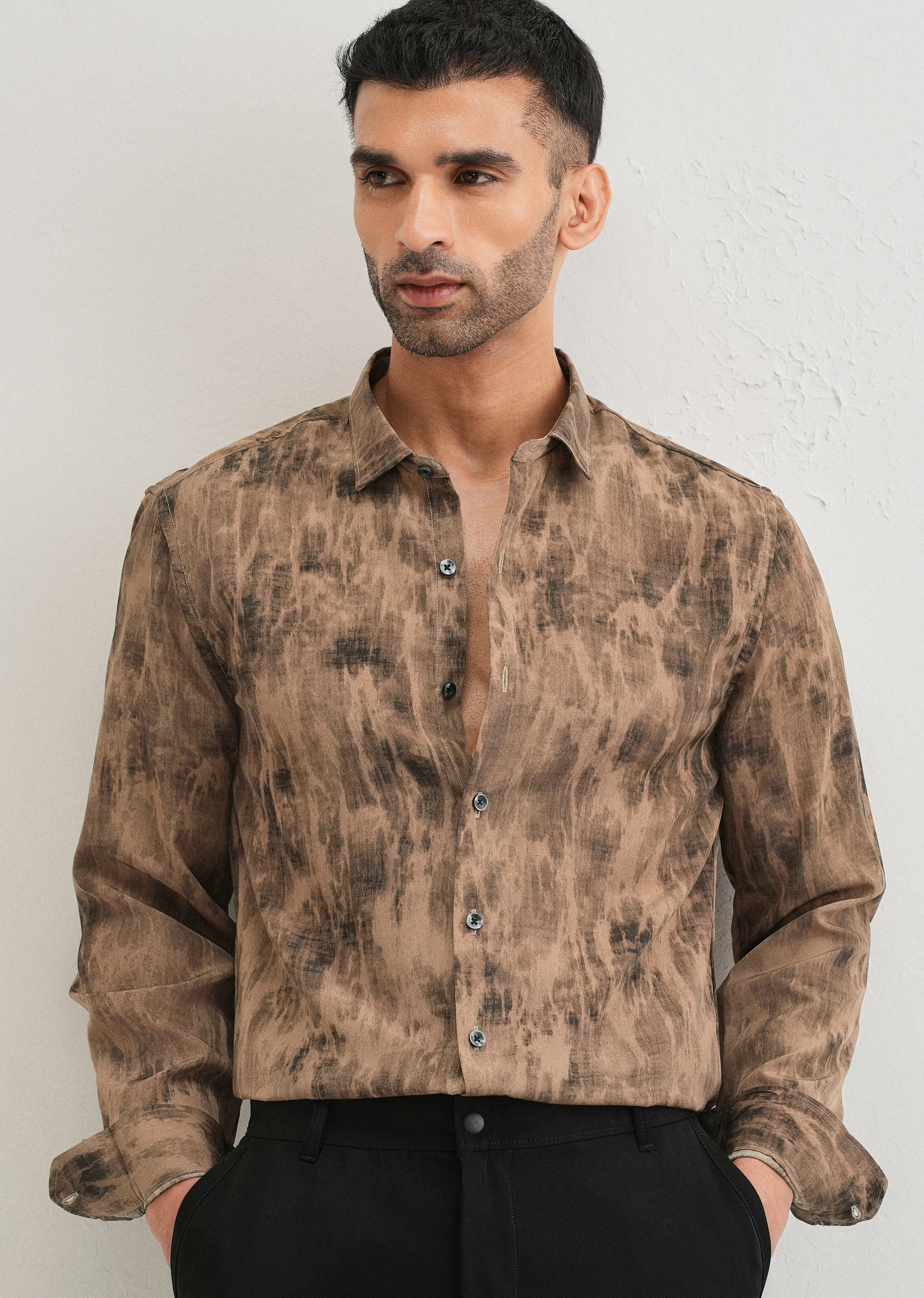 Brown Multi Tone Abstract Printed Shirt - Image 7
