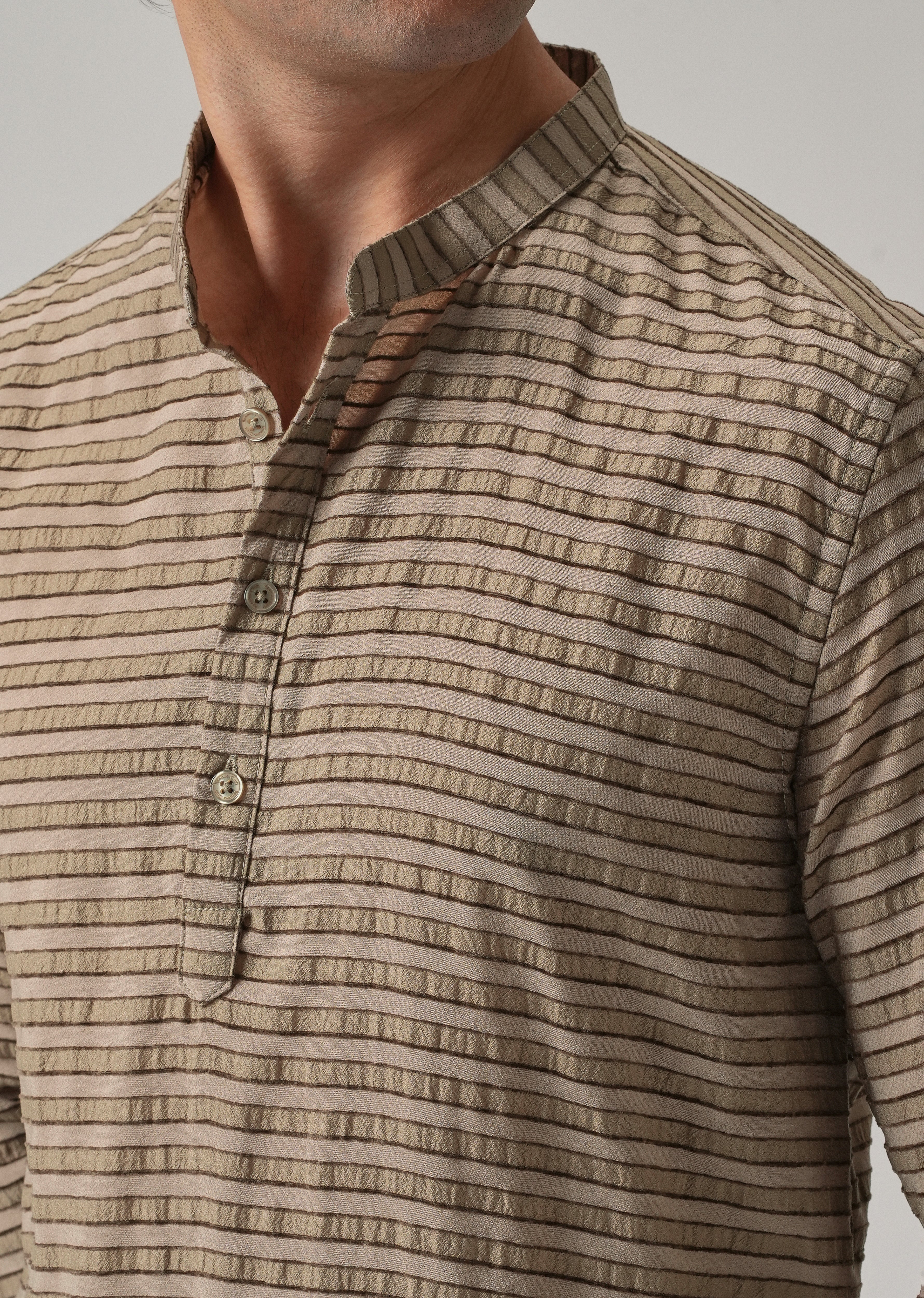 Brown Nylon Pin Stripe Kurta - Image 5