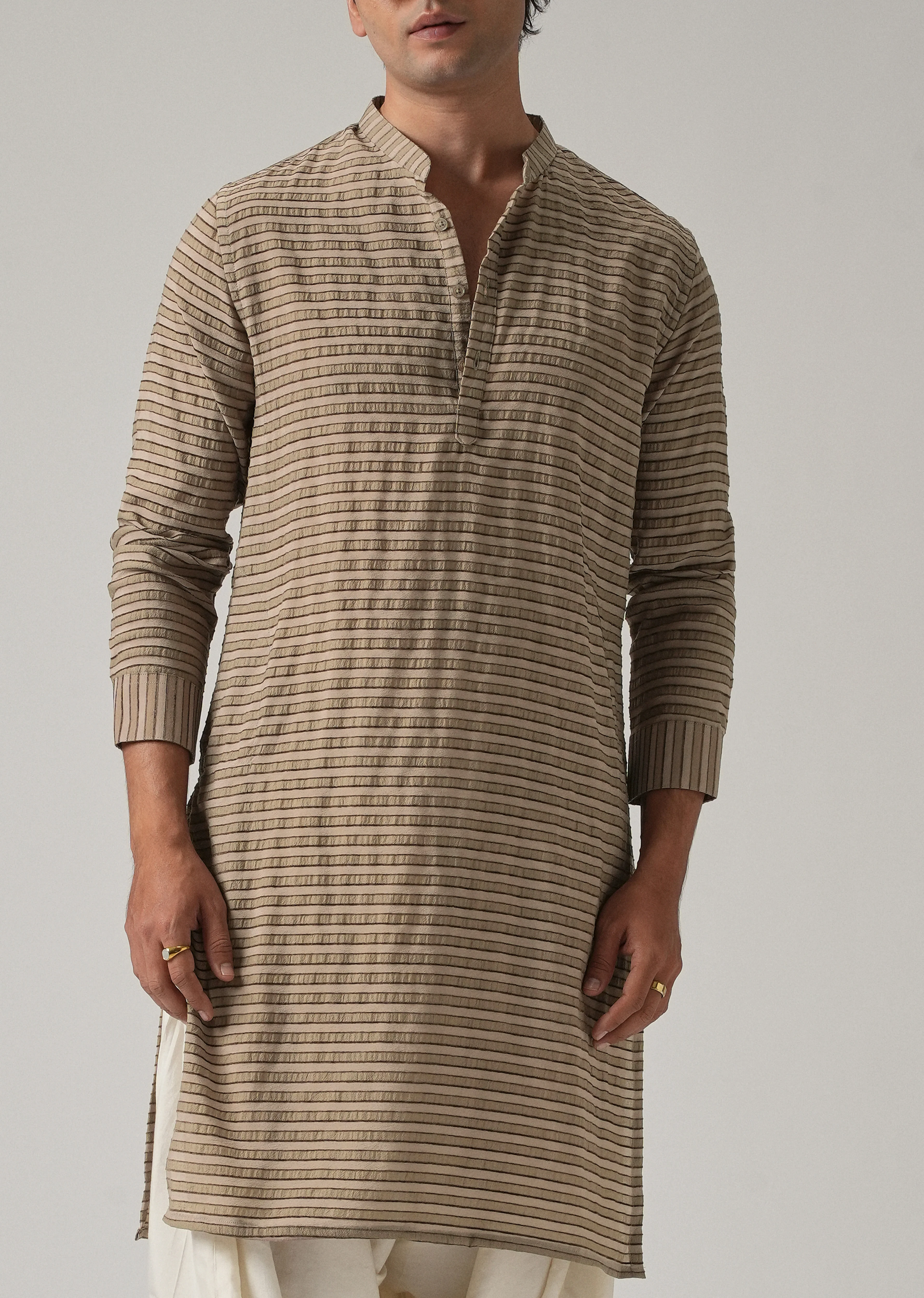 Brown Nylon Pin Stripe Kurta - Image 7