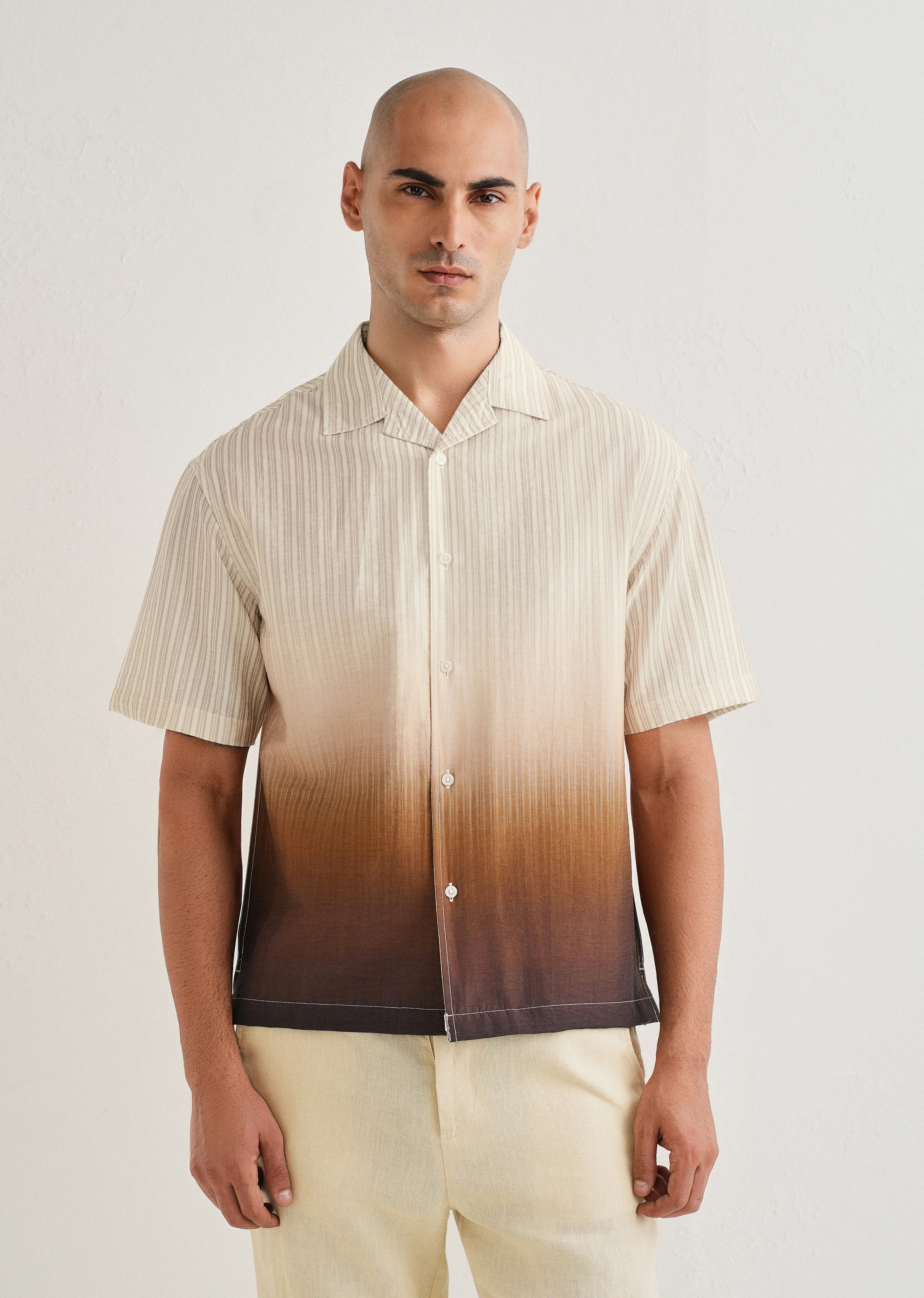 Brown Ombre Stripe Placement Print Shirt - Image 3