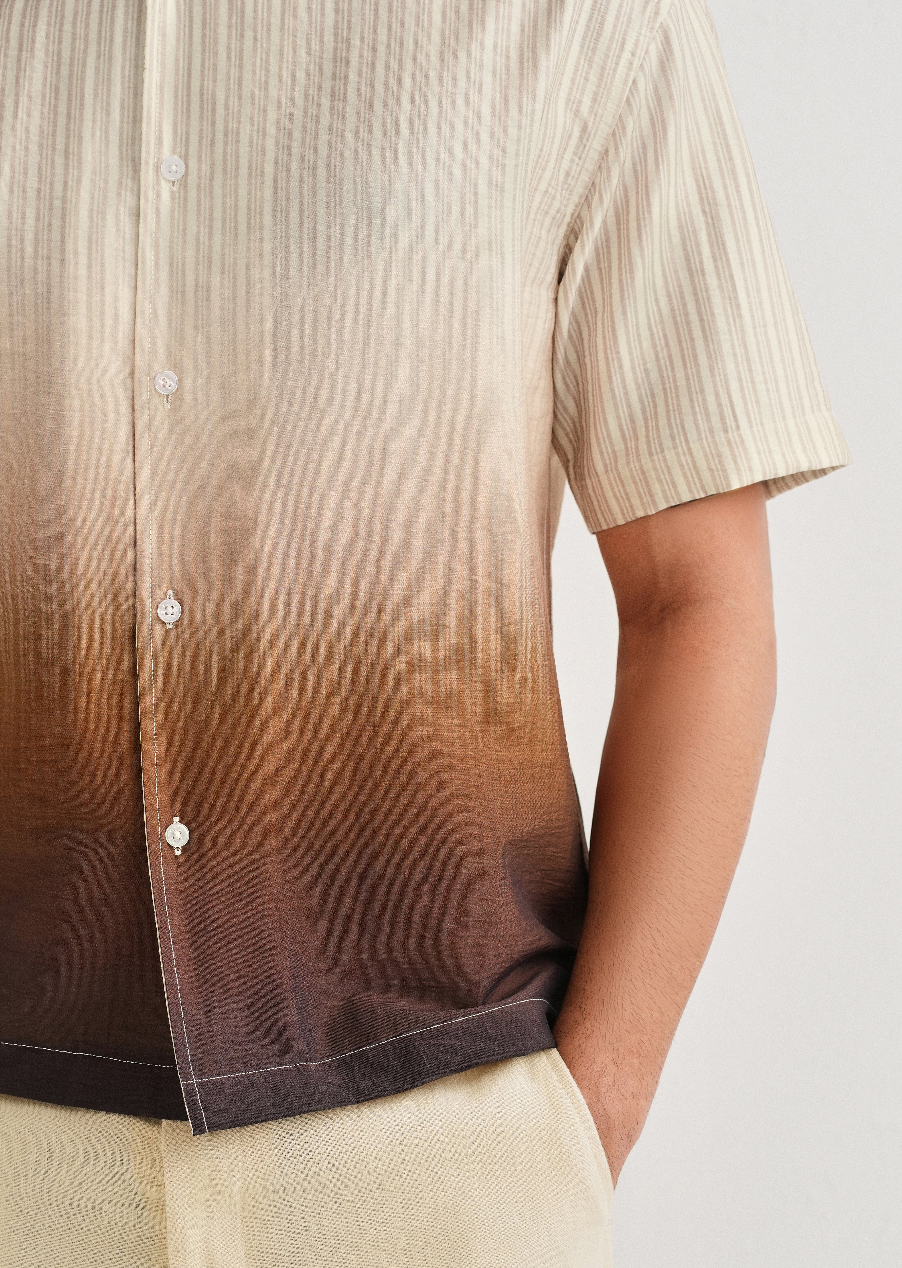 Brown Ombre Stripe Placement Print Shirt - Image 5