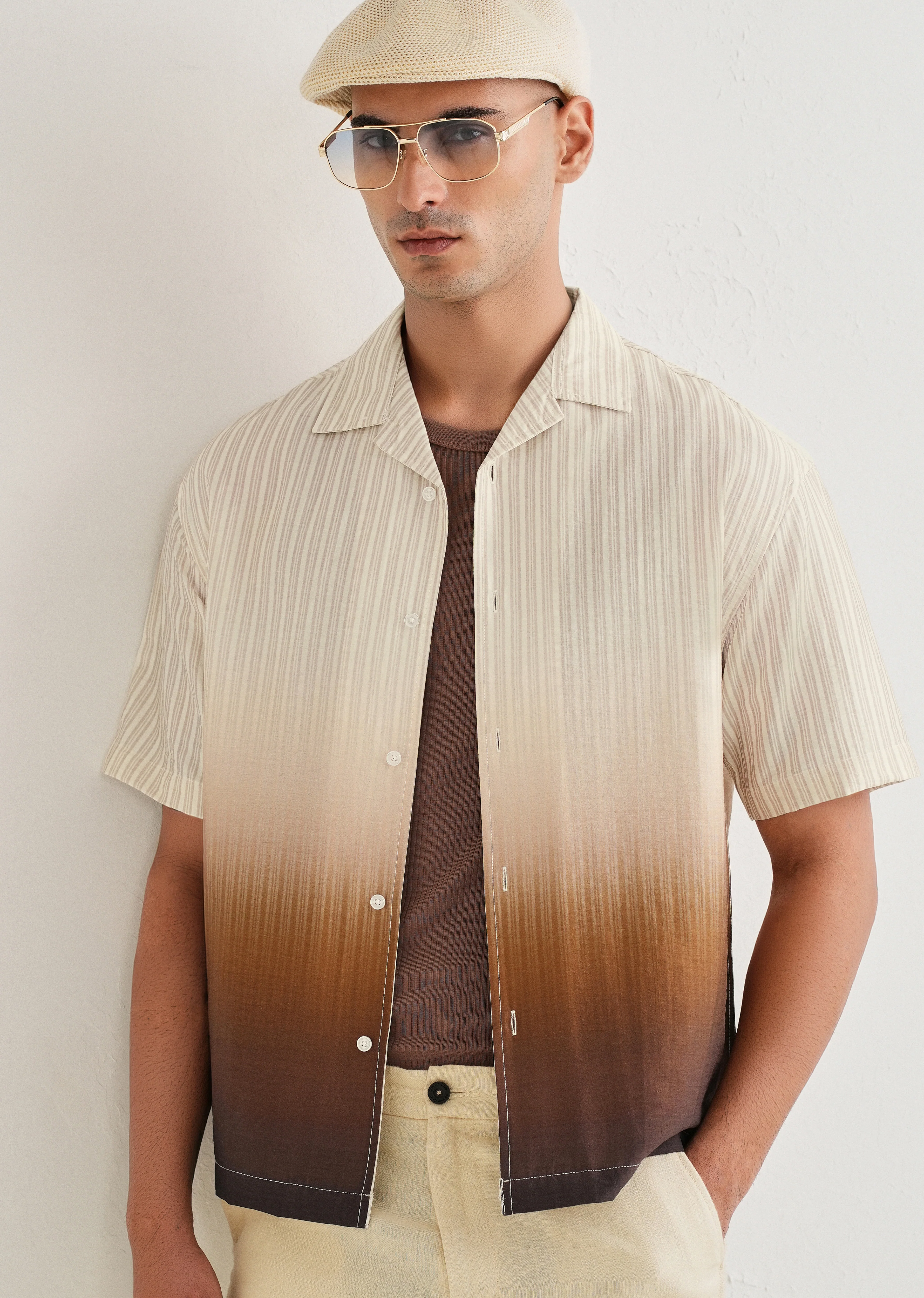Brown Ombre Stripe Placement Print Shirt - Image 7