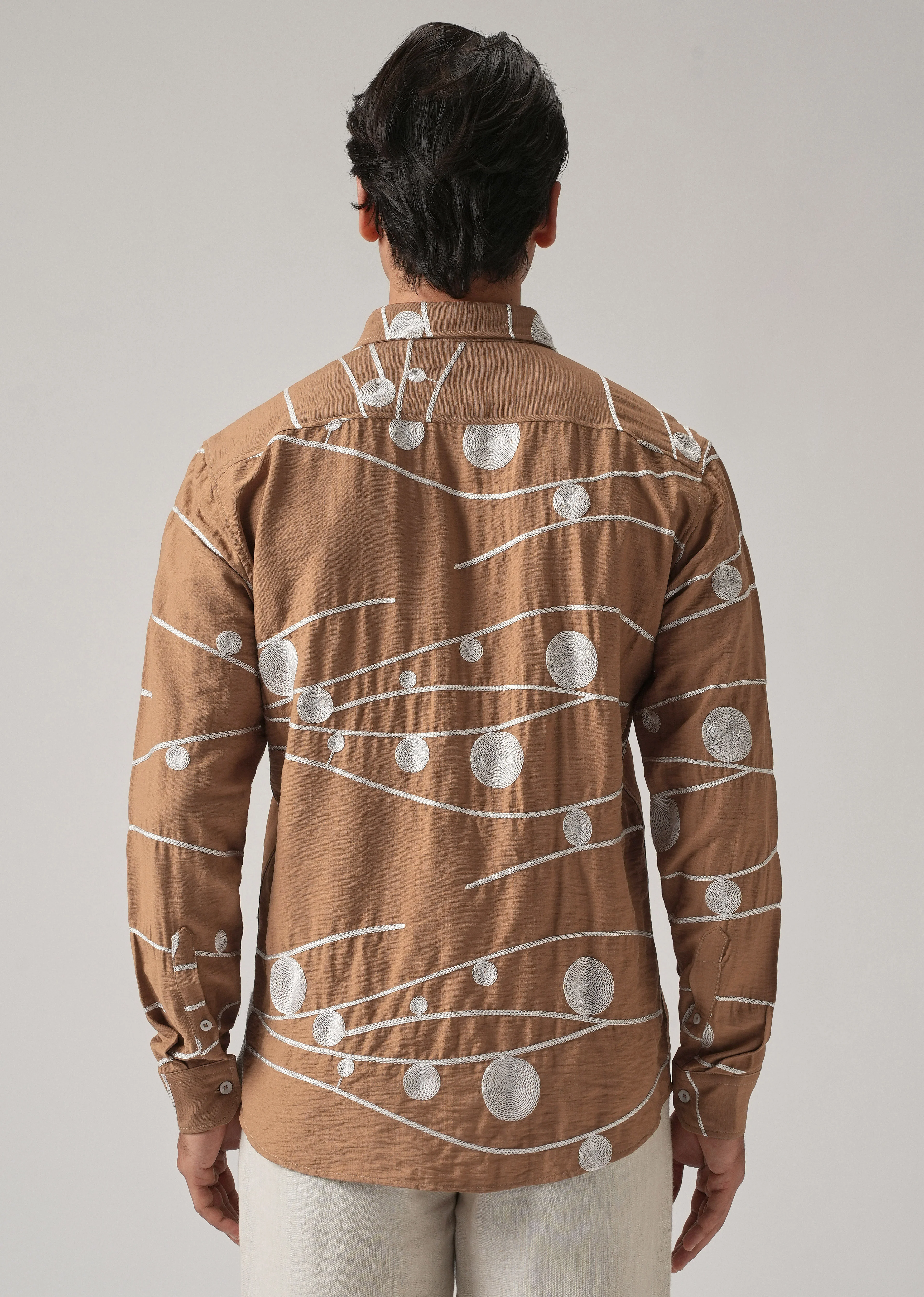 Brown Orb and Line Embroidery Shirt - Image 3