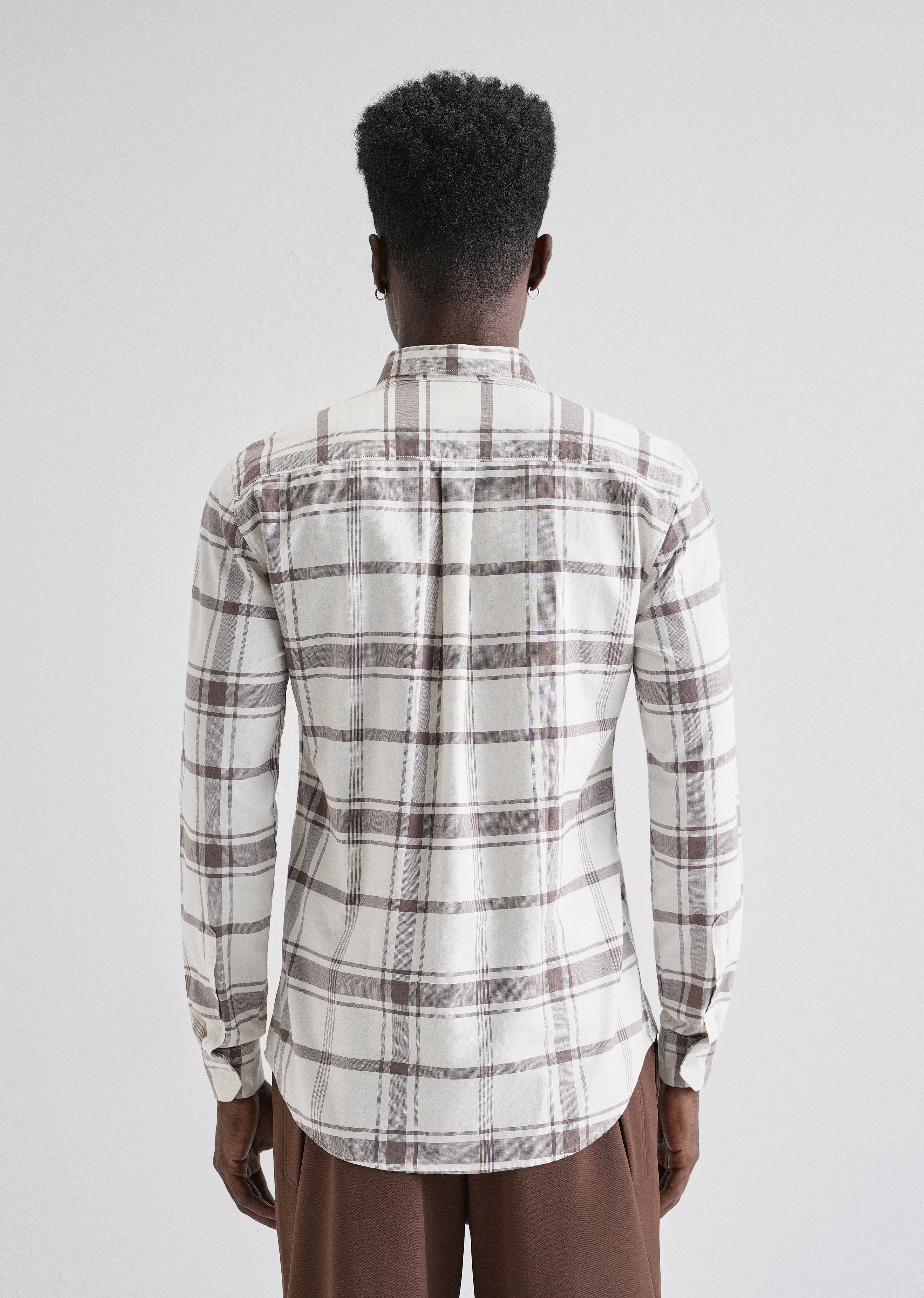 Brown Oxford Cotton Check Shirt - Image 2
