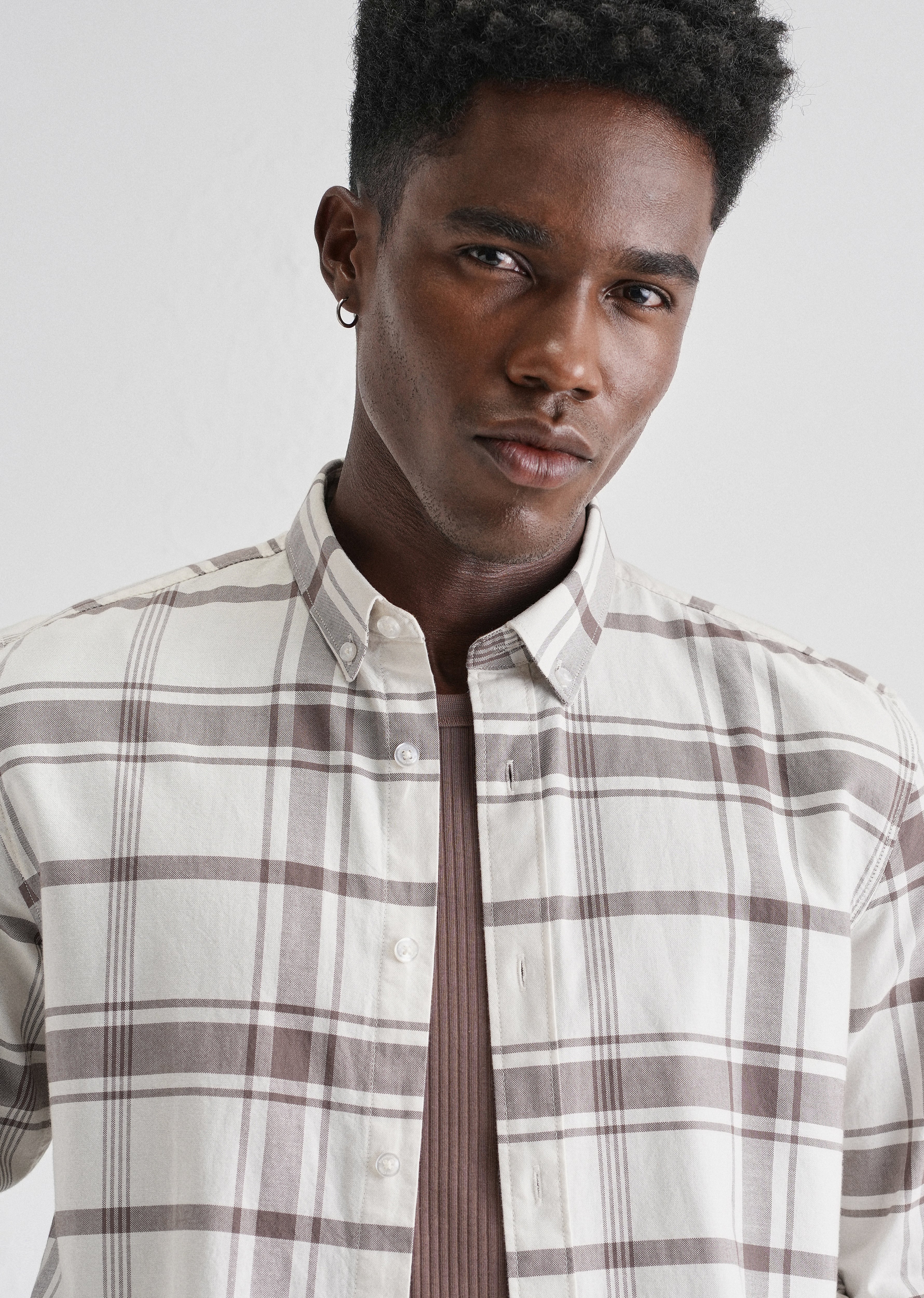 Brown Oxford Cotton Check Shirt - Image 5