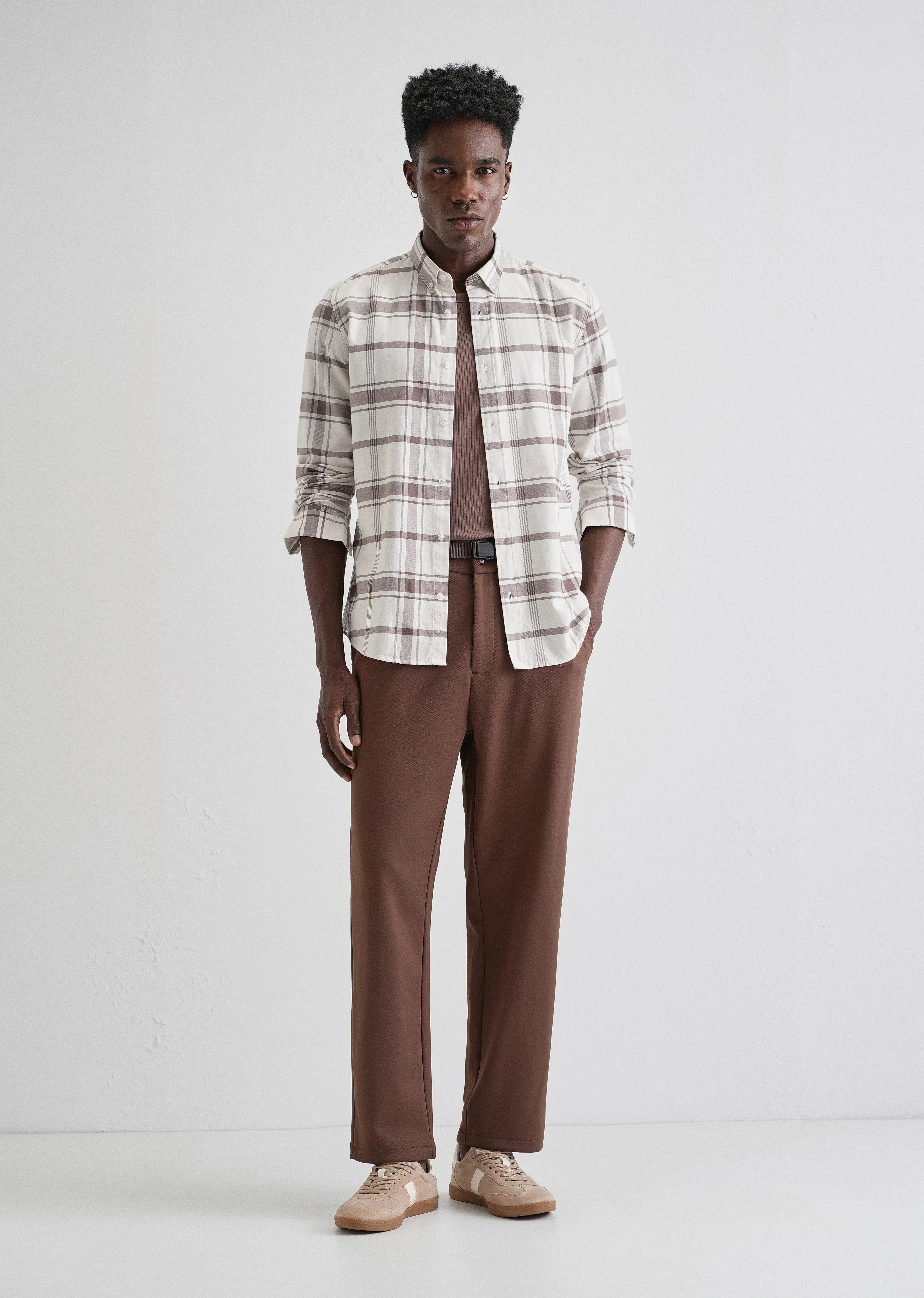 Brown Oxford Cotton Check Shirt - Image 6