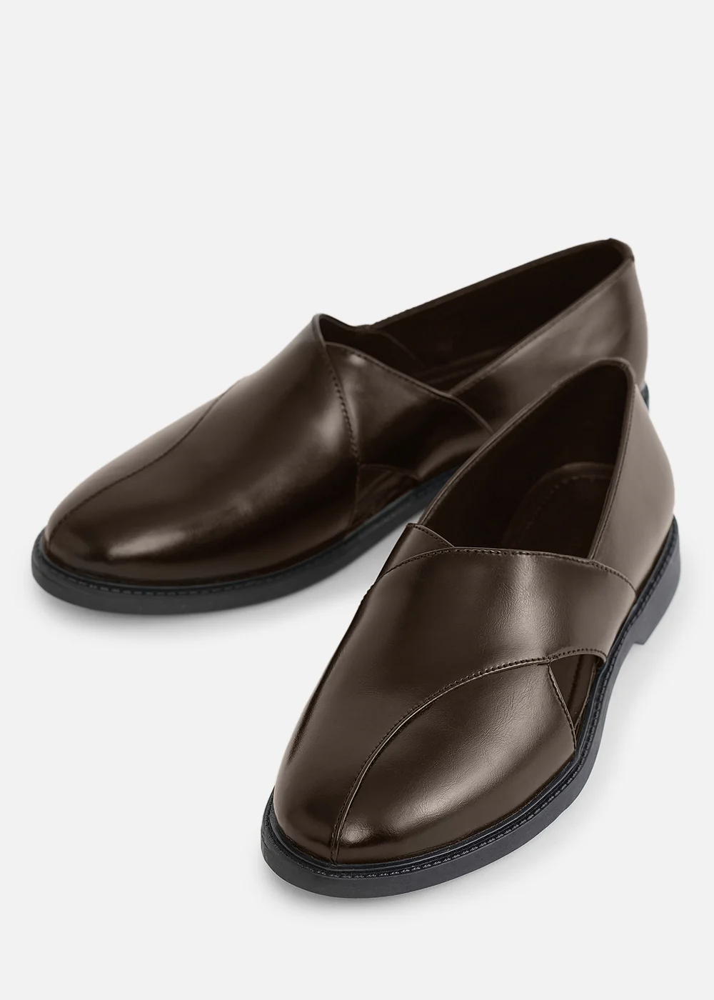Brown Panel Cut Slip-On Shoes - Image 2