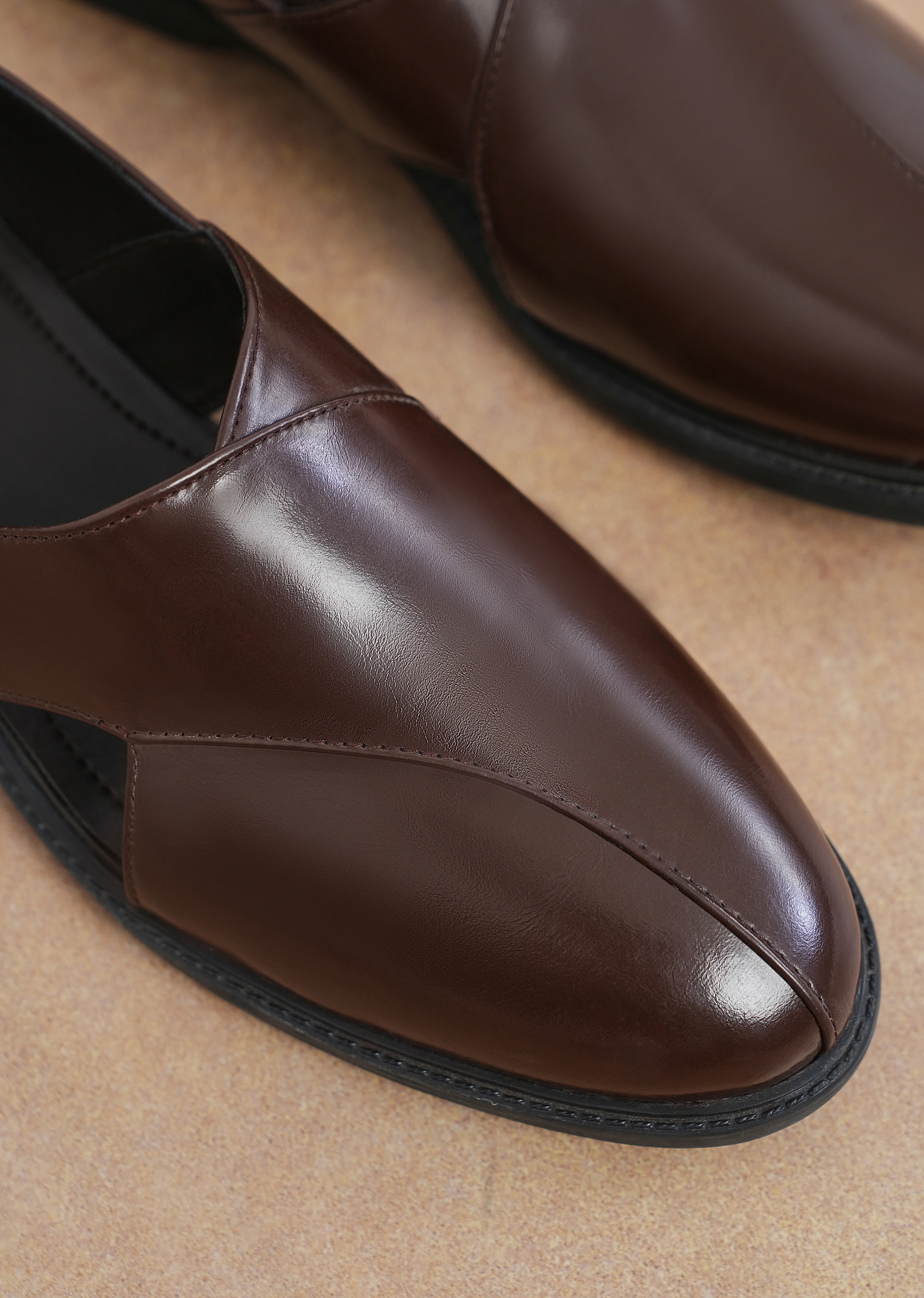 Brown Panel Cut Slip-On Shoes - Image 5