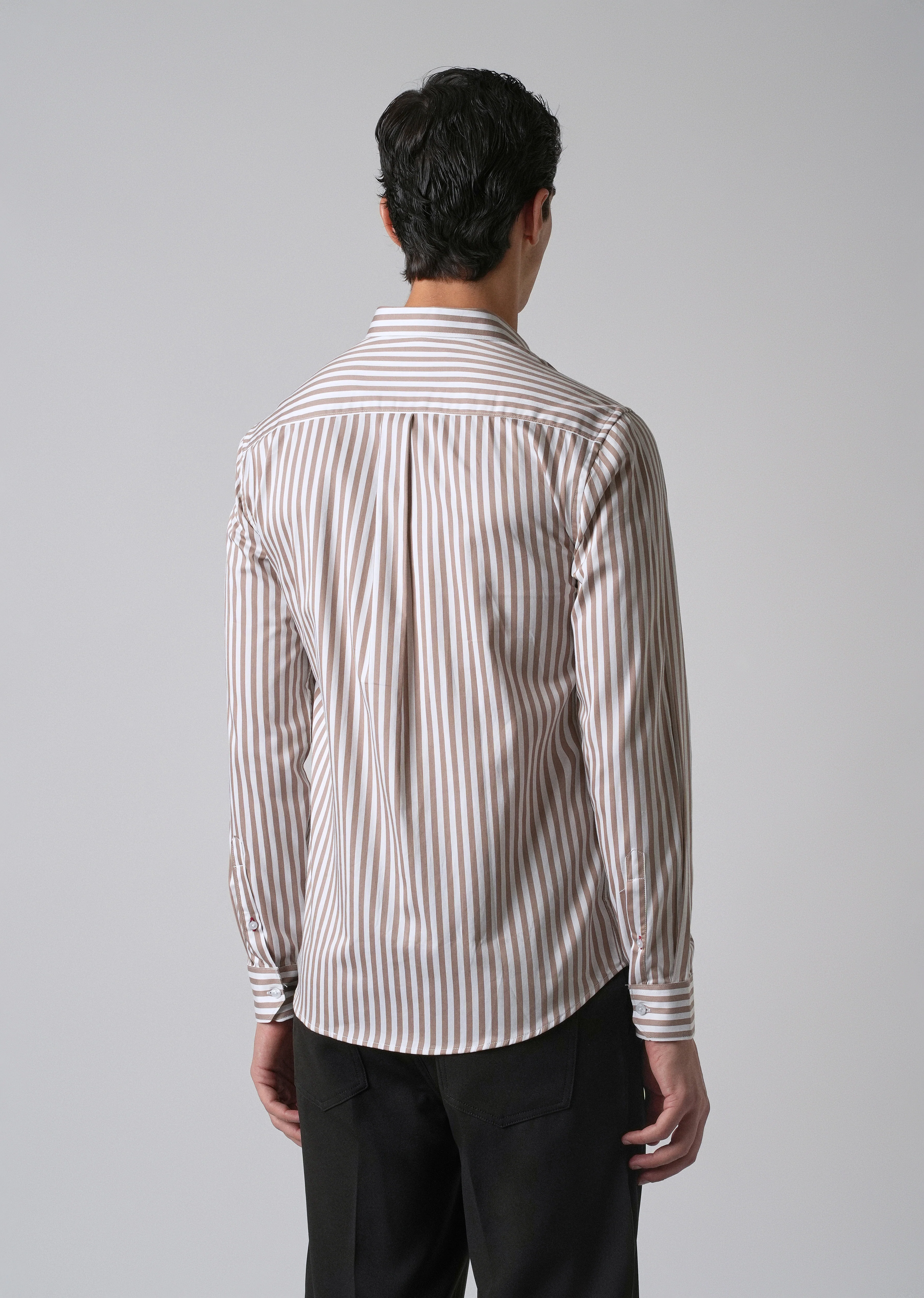 Brown Satin Pin Stripe Shirt - Image 2