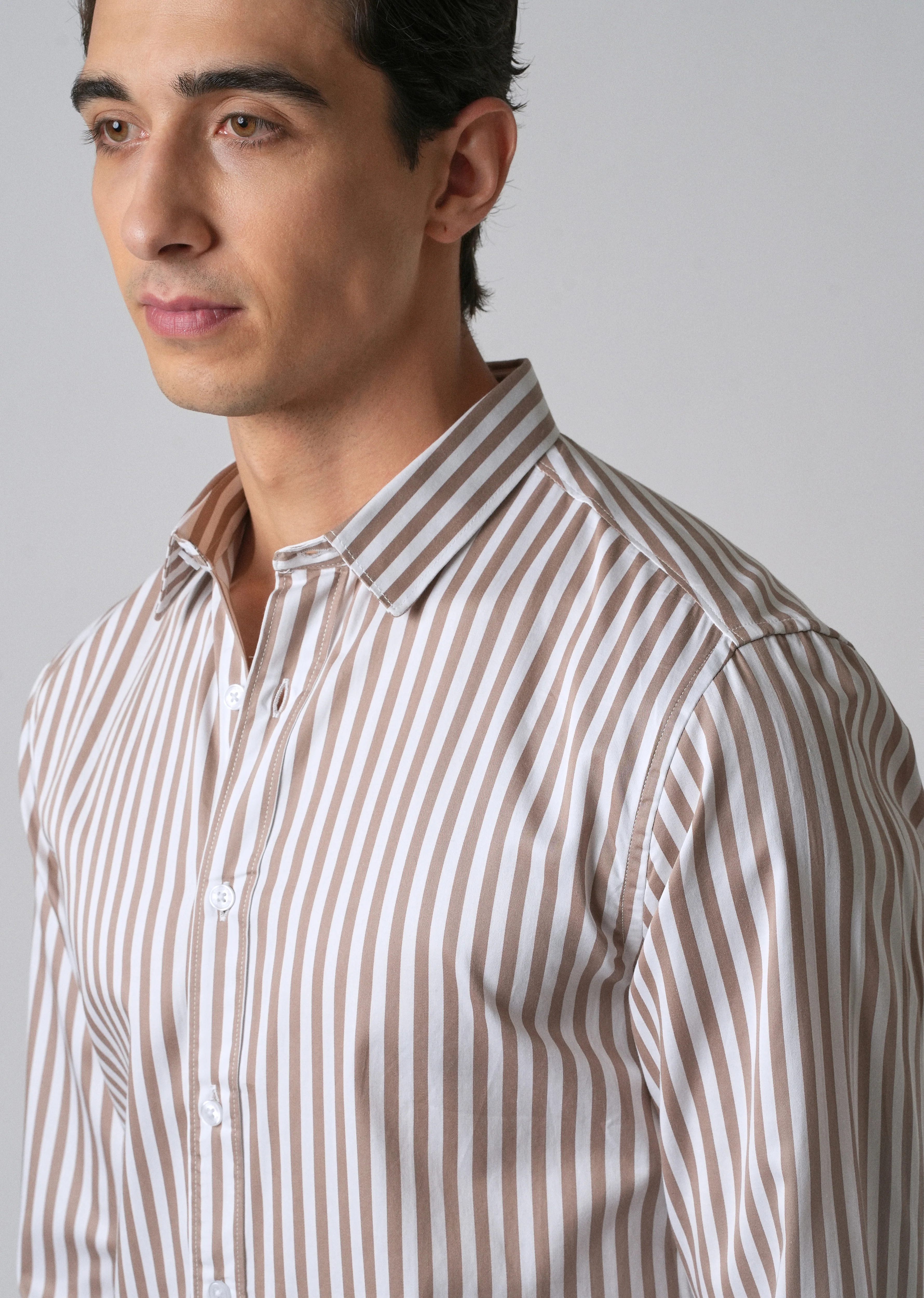 Brown Satin Pin Stripe Shirt - Image 5