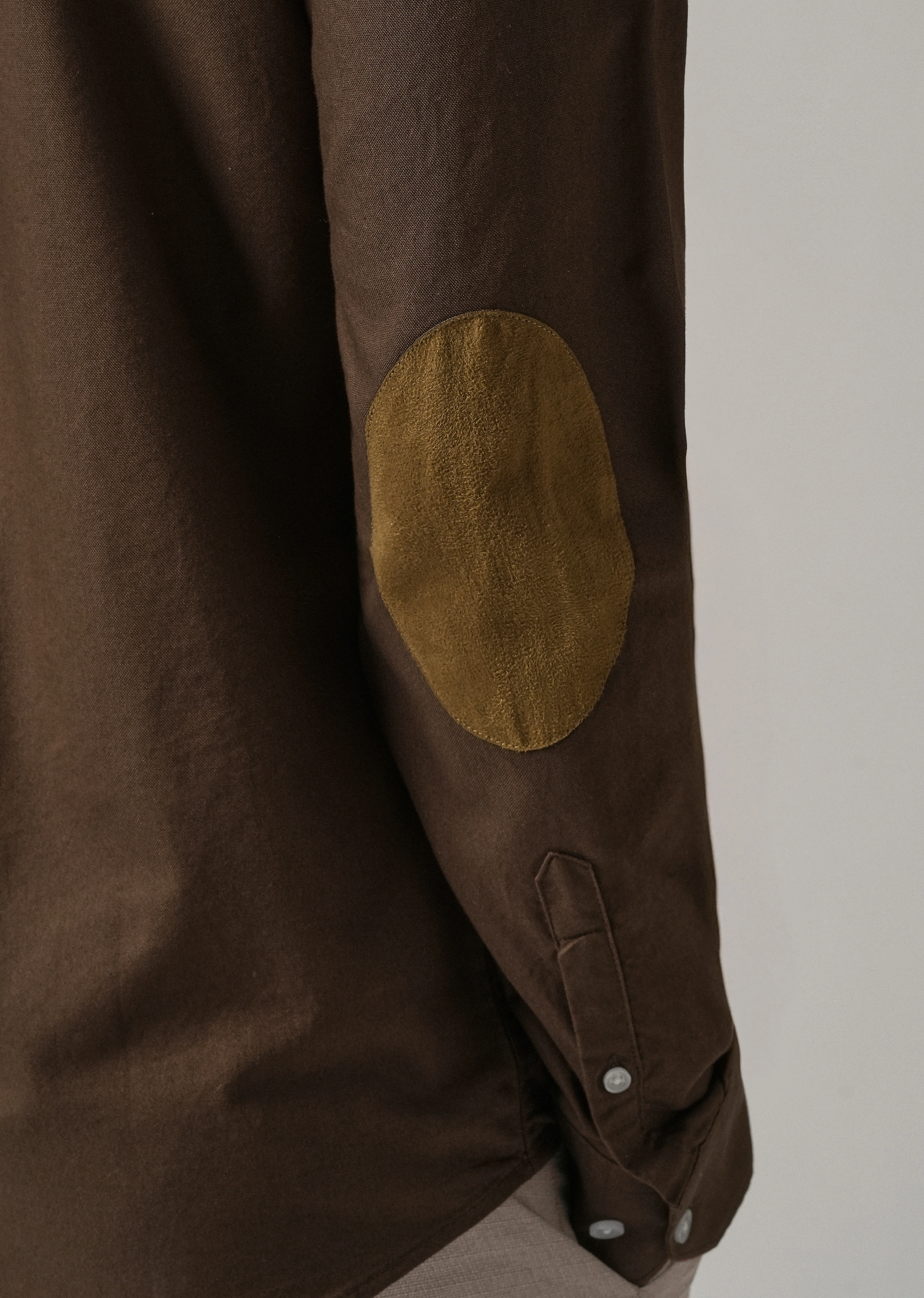 Brown Plain Elbow Patch Oxford Shirt - Image 2