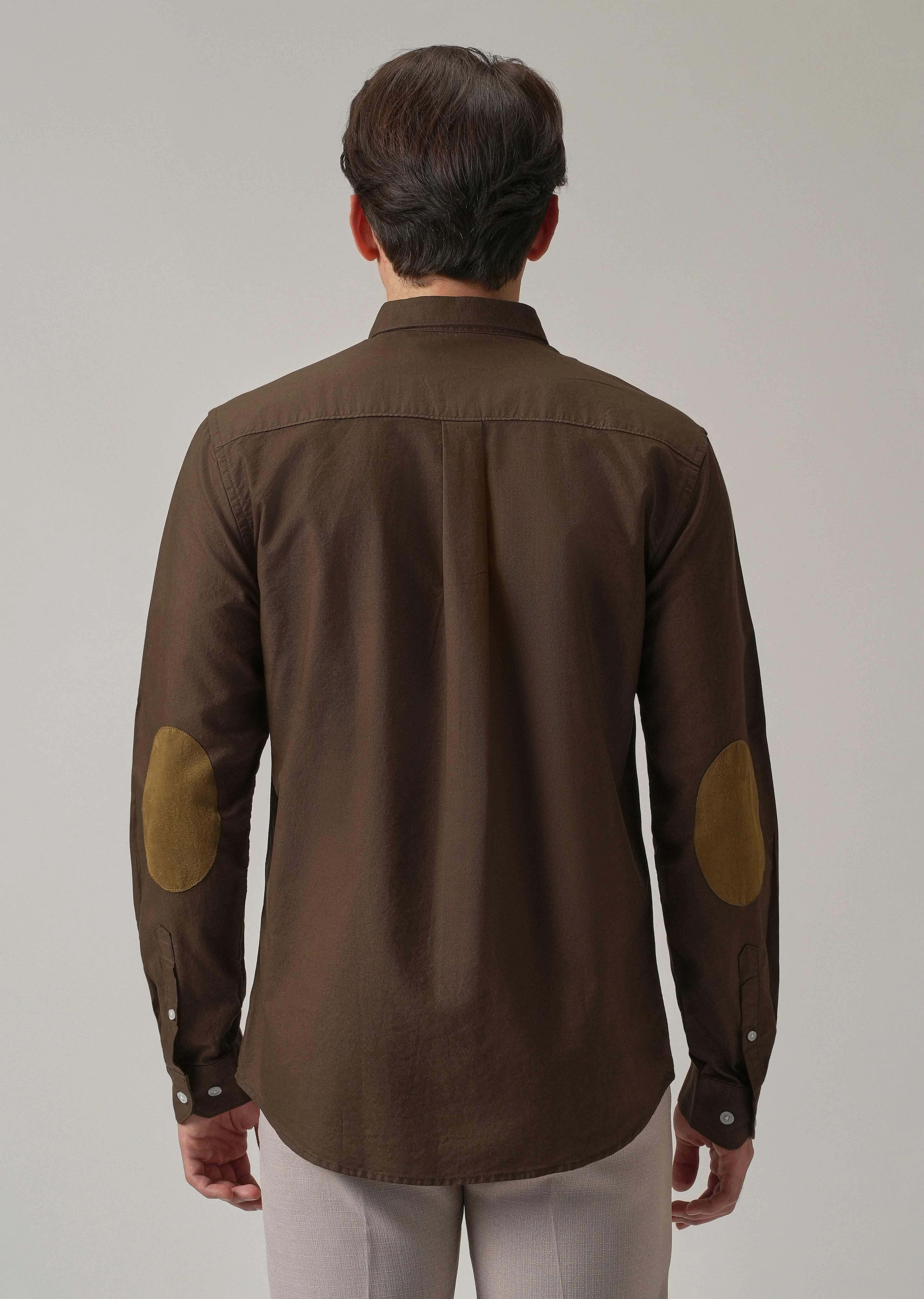 Brown Plain Elbow Patch Oxford Shirt - Image 3