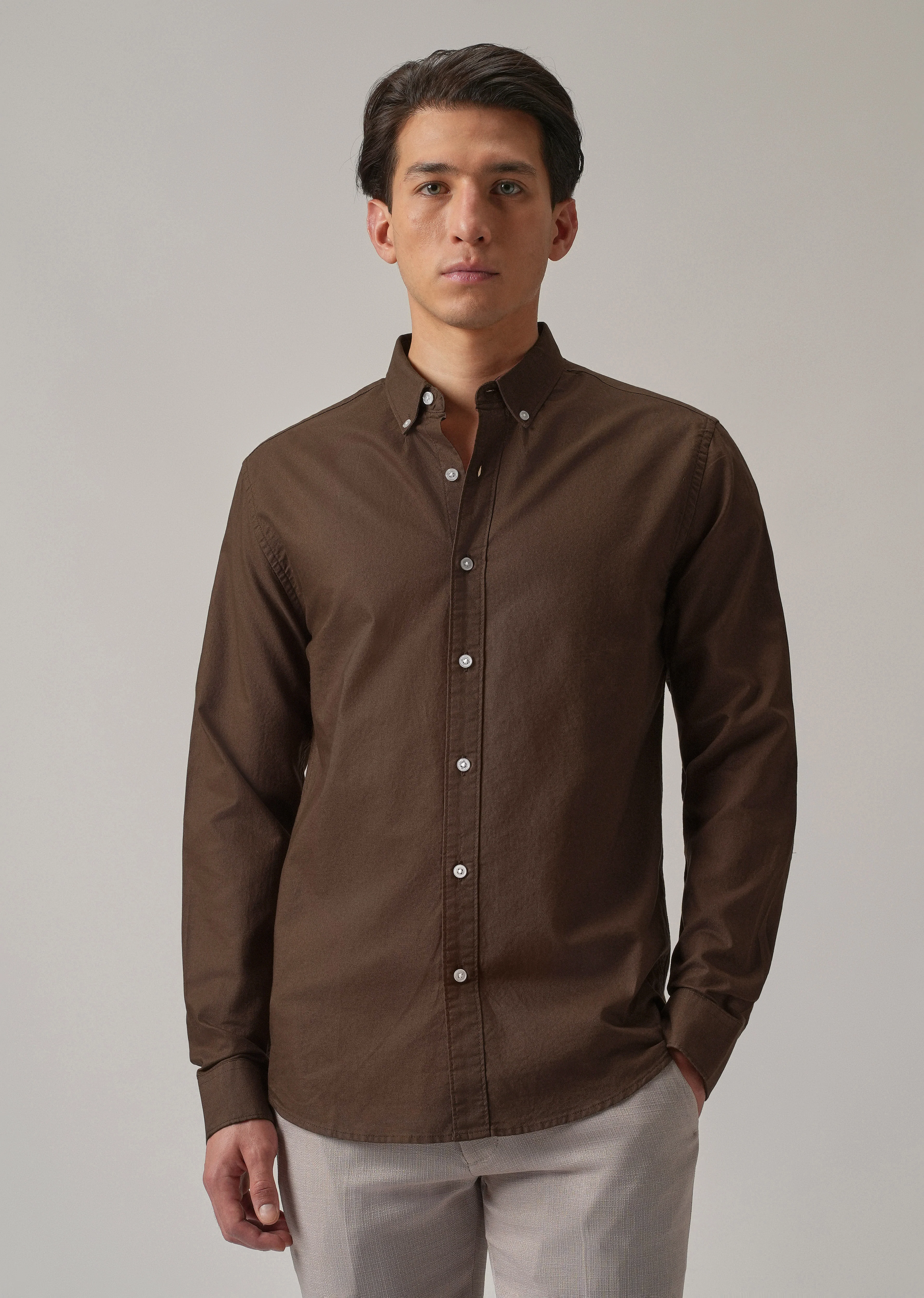 Brown Plain Elbow Patch Oxford Shirt - Image 4