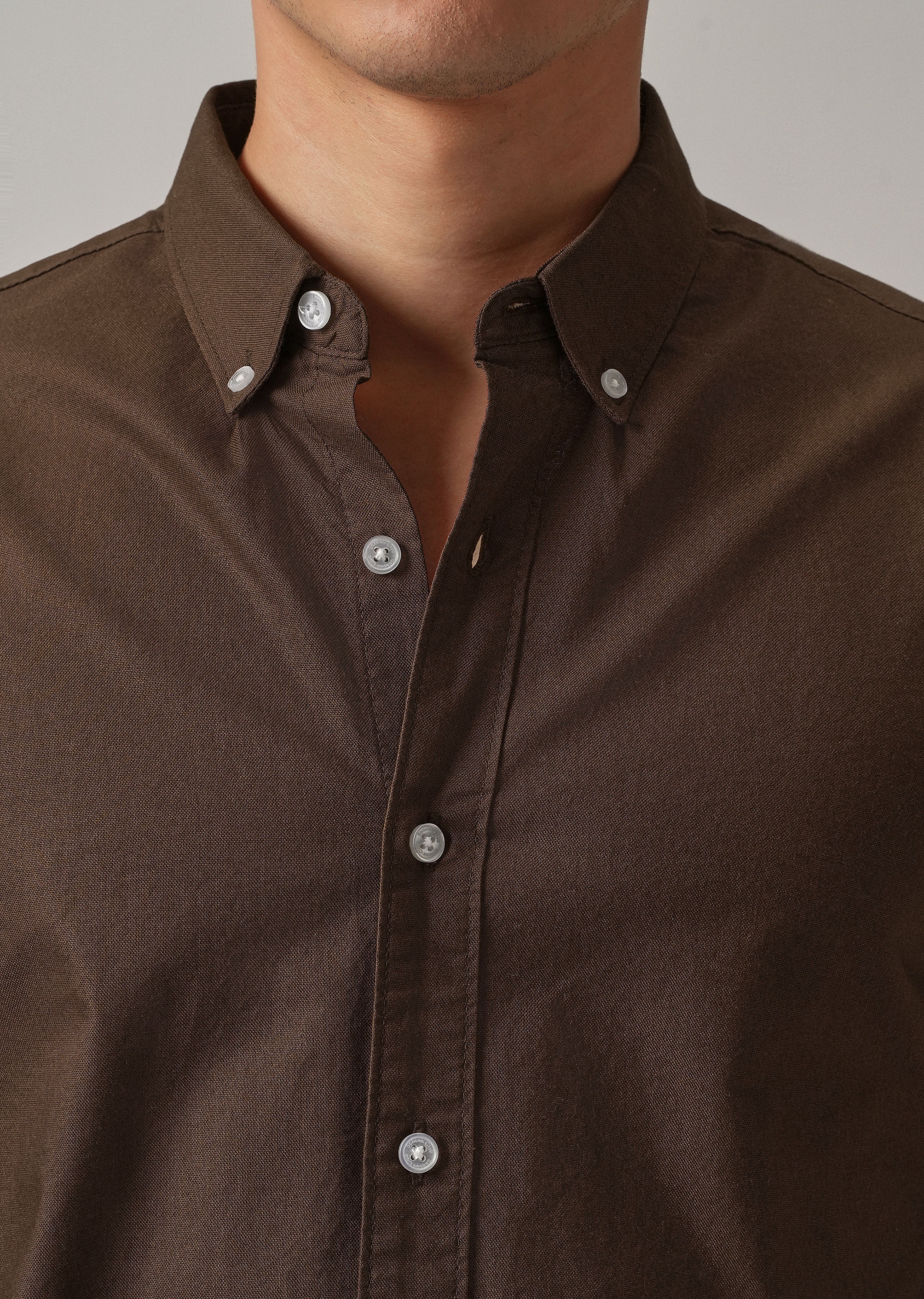 Brown Plain Elbow Patch Oxford Shirt - Image 6