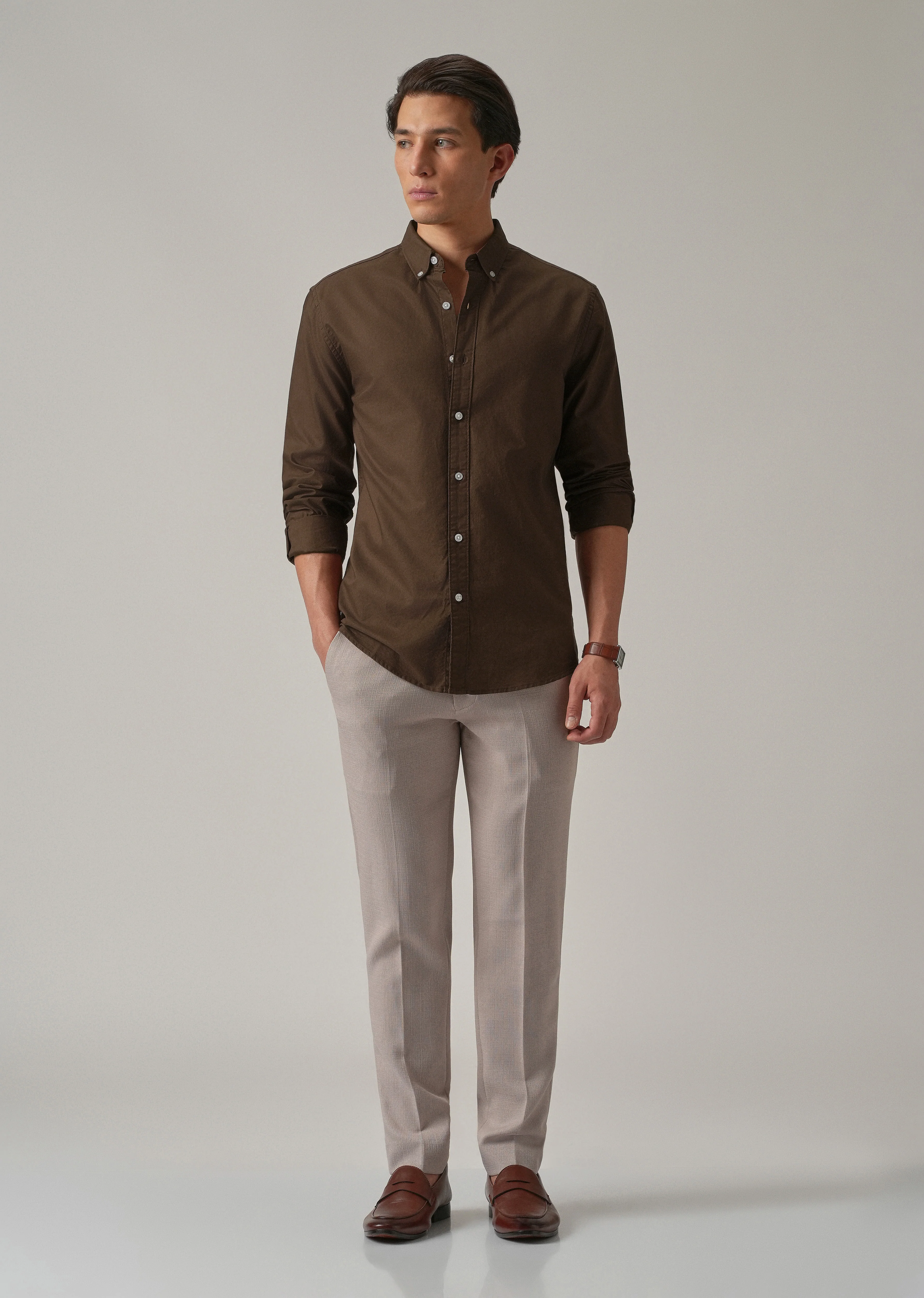 Brown Plain Elbow Patch Oxford Shirt - Image 8
