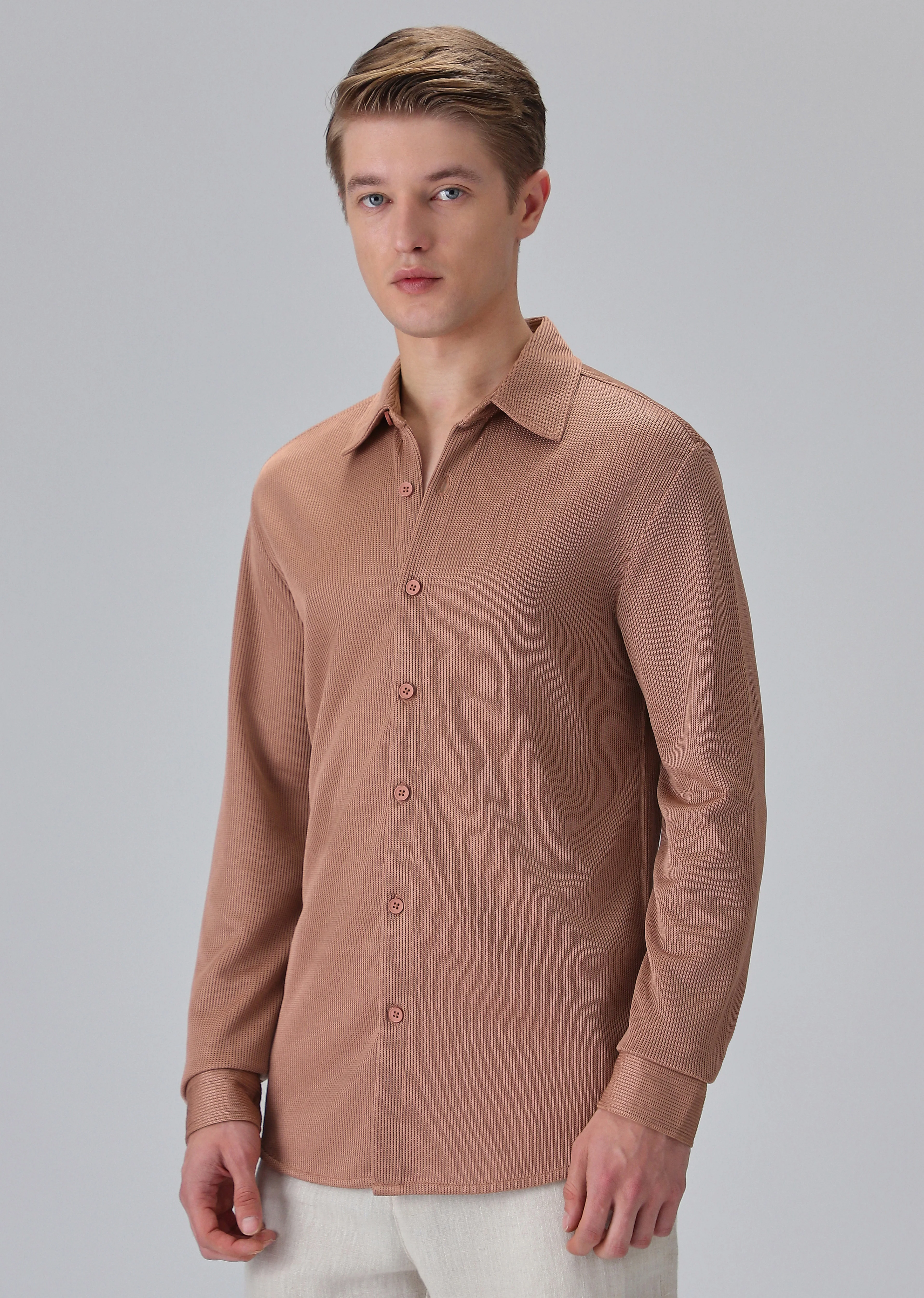 Brown Plain Knitted Shirt - Image 4