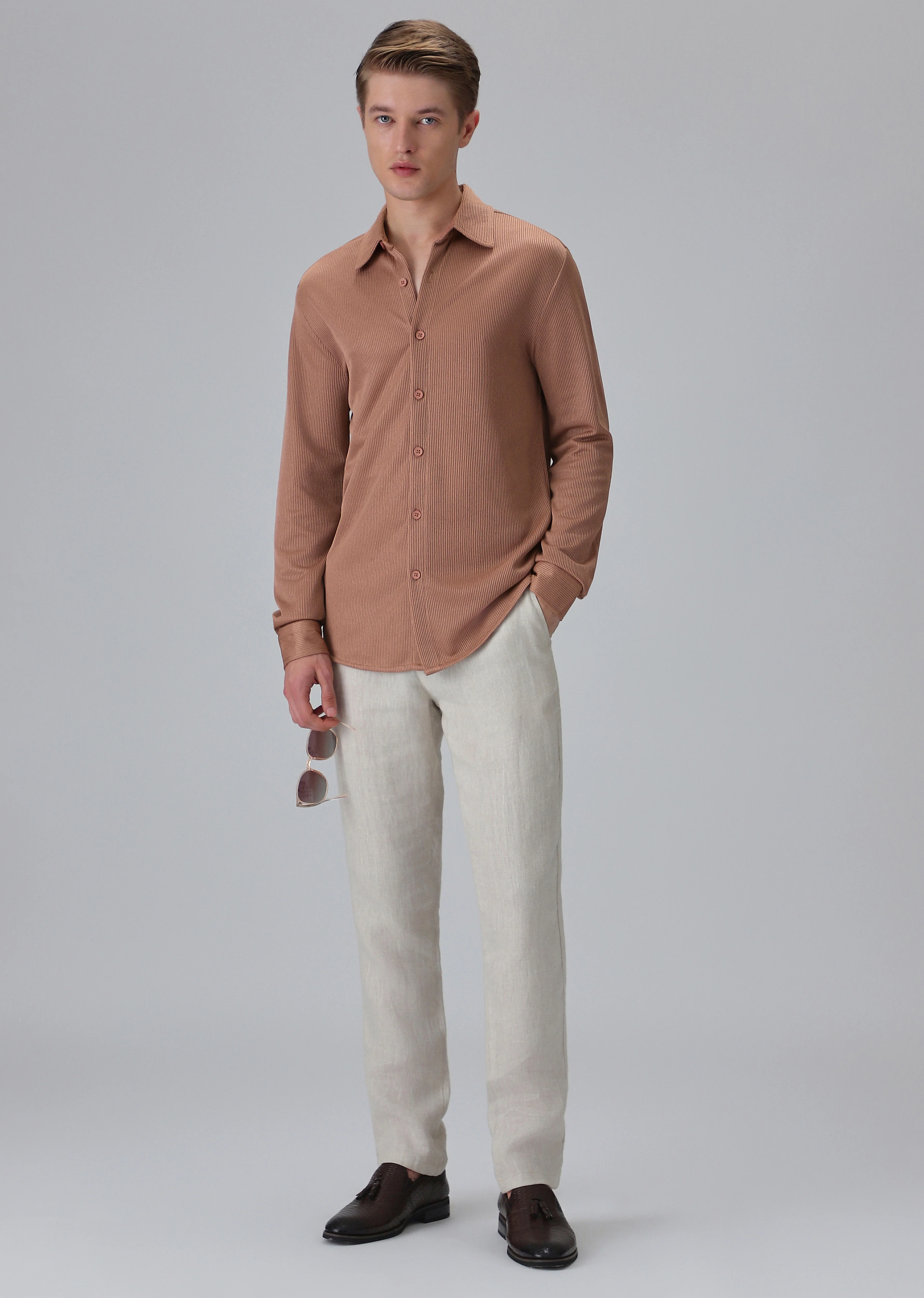 Brown Plain Knitted Shirt - Image 6