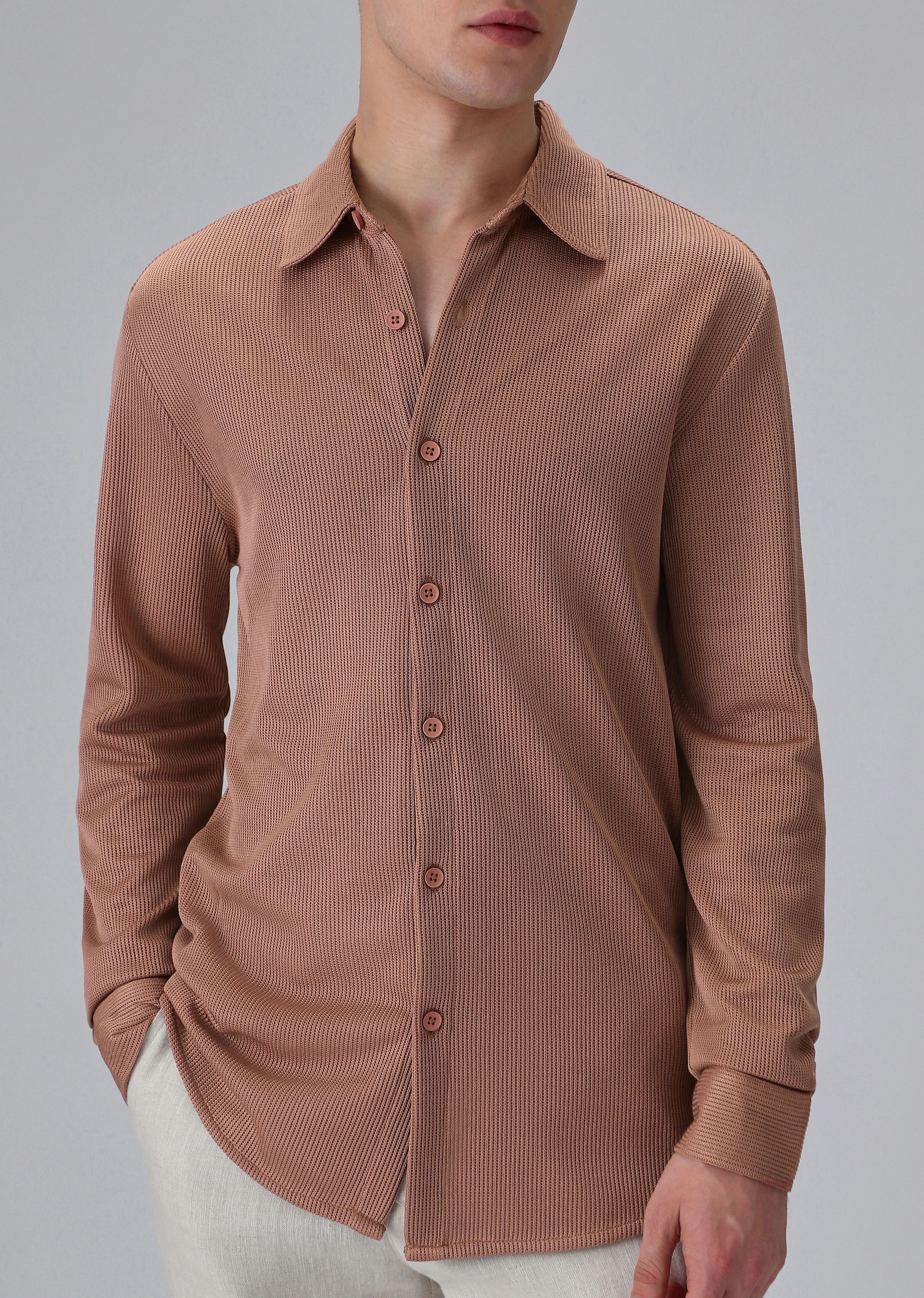 Brown Plain Knitted Shirt - Image 7
