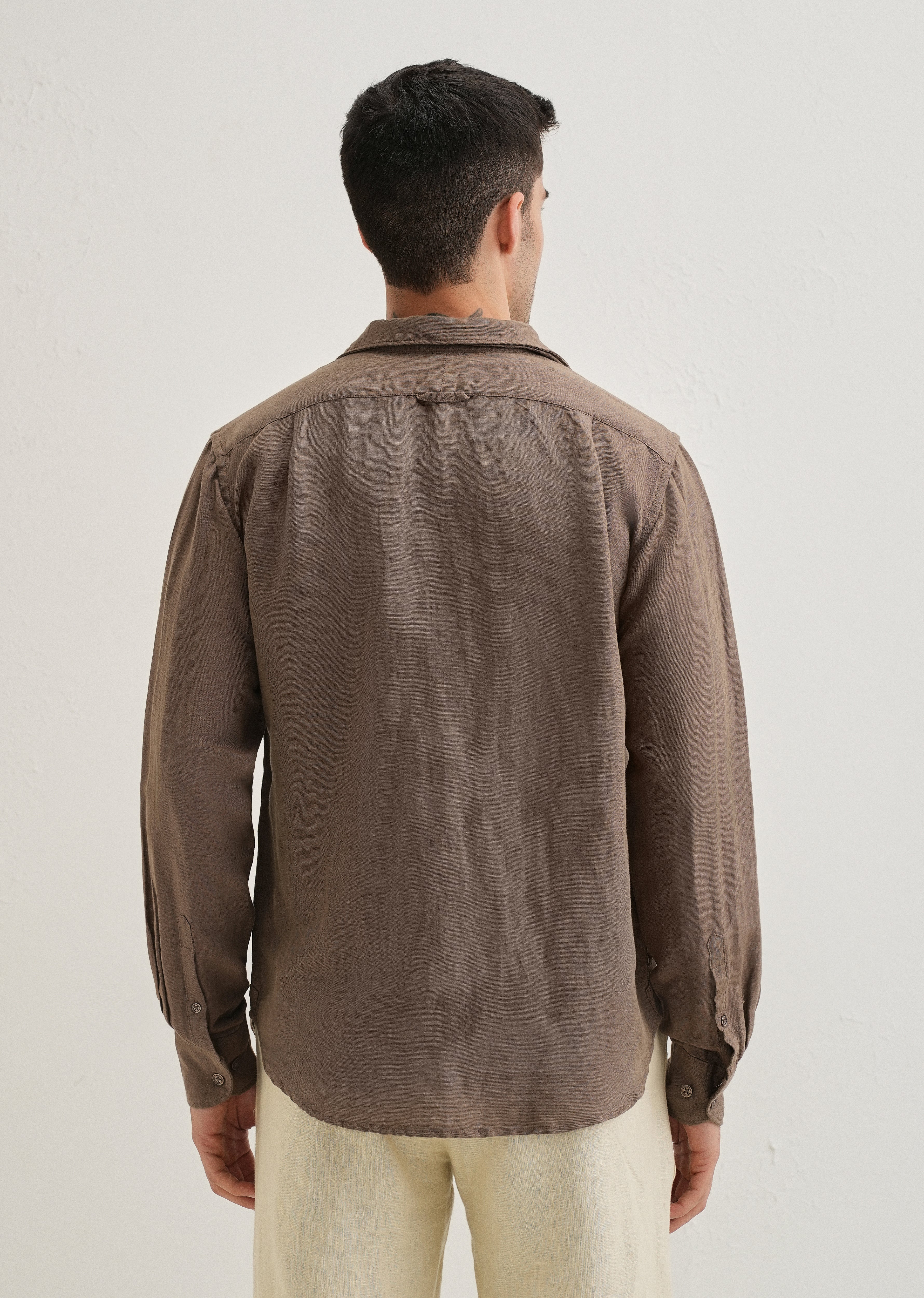 Brown Plain Linen Viscose Shirt - Image 4