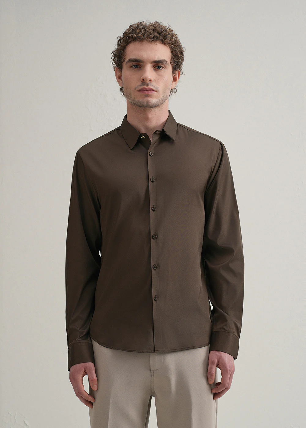 Brown Plain Stitchless Placket Shirt - Image 3