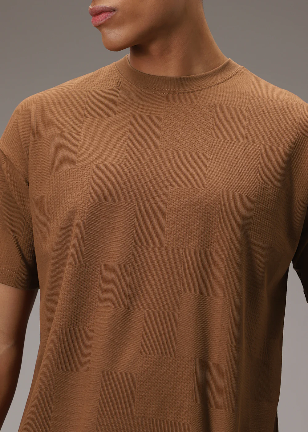 Brown Plain Waffle Texture Regular T-shirt - Image 2