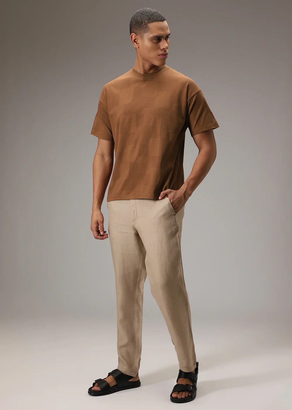 Brown Plain Waffle Texture Regular T-shirt - Image 6