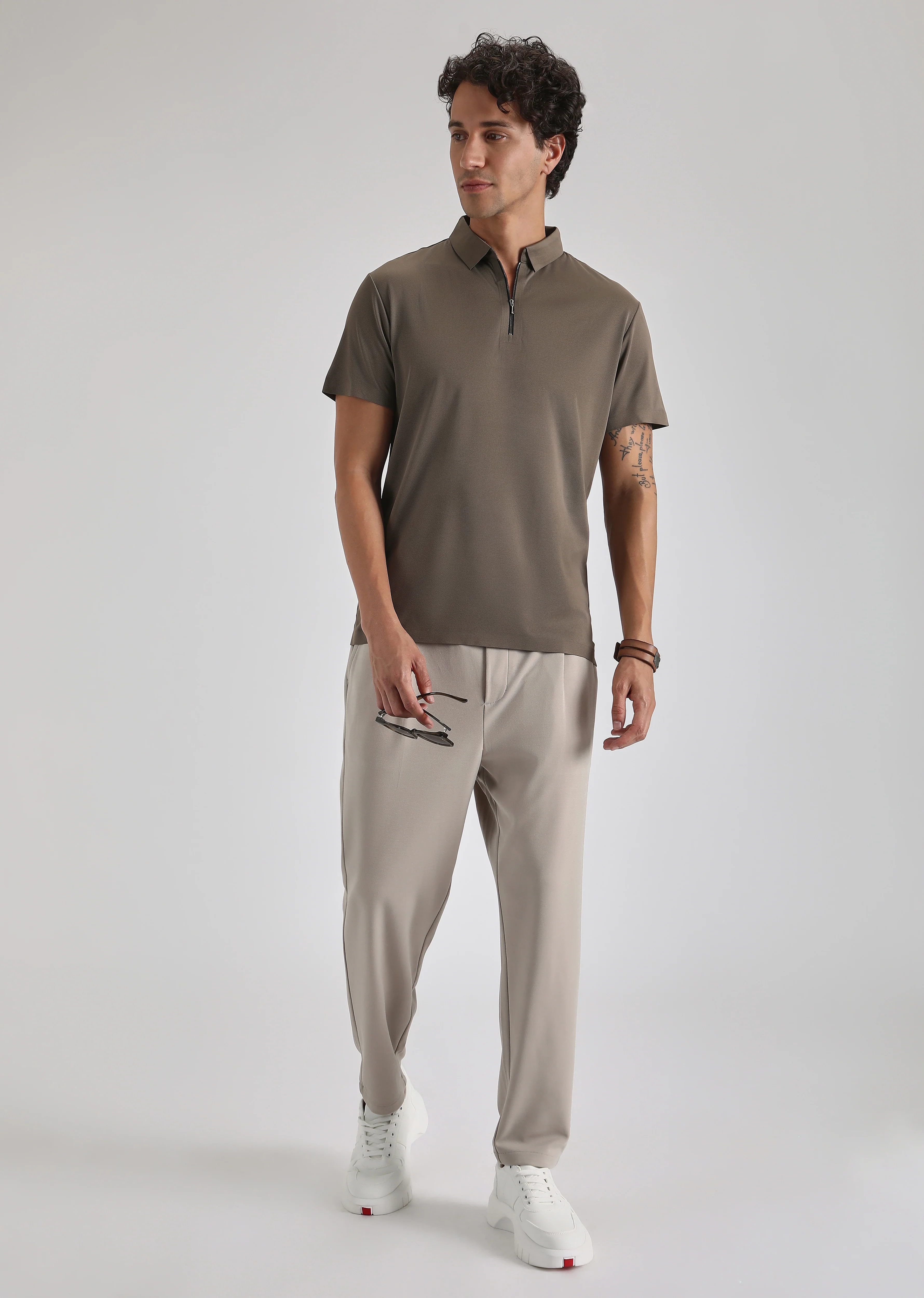 Brown Plain Zipper Stitchless Polo T-shirt - Image 6