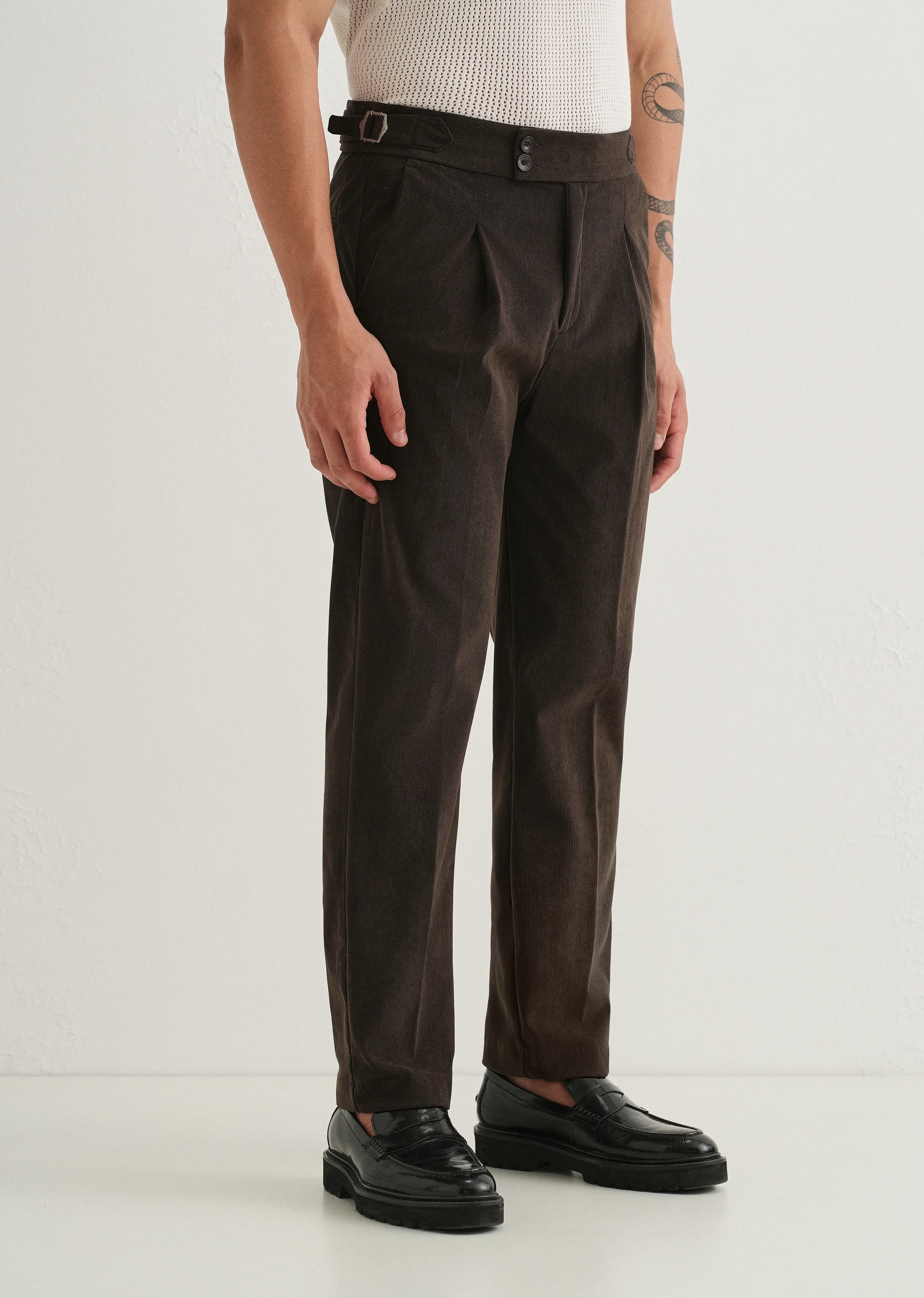 Brown Pleated Corduroy Gurkha Pant - Image 5