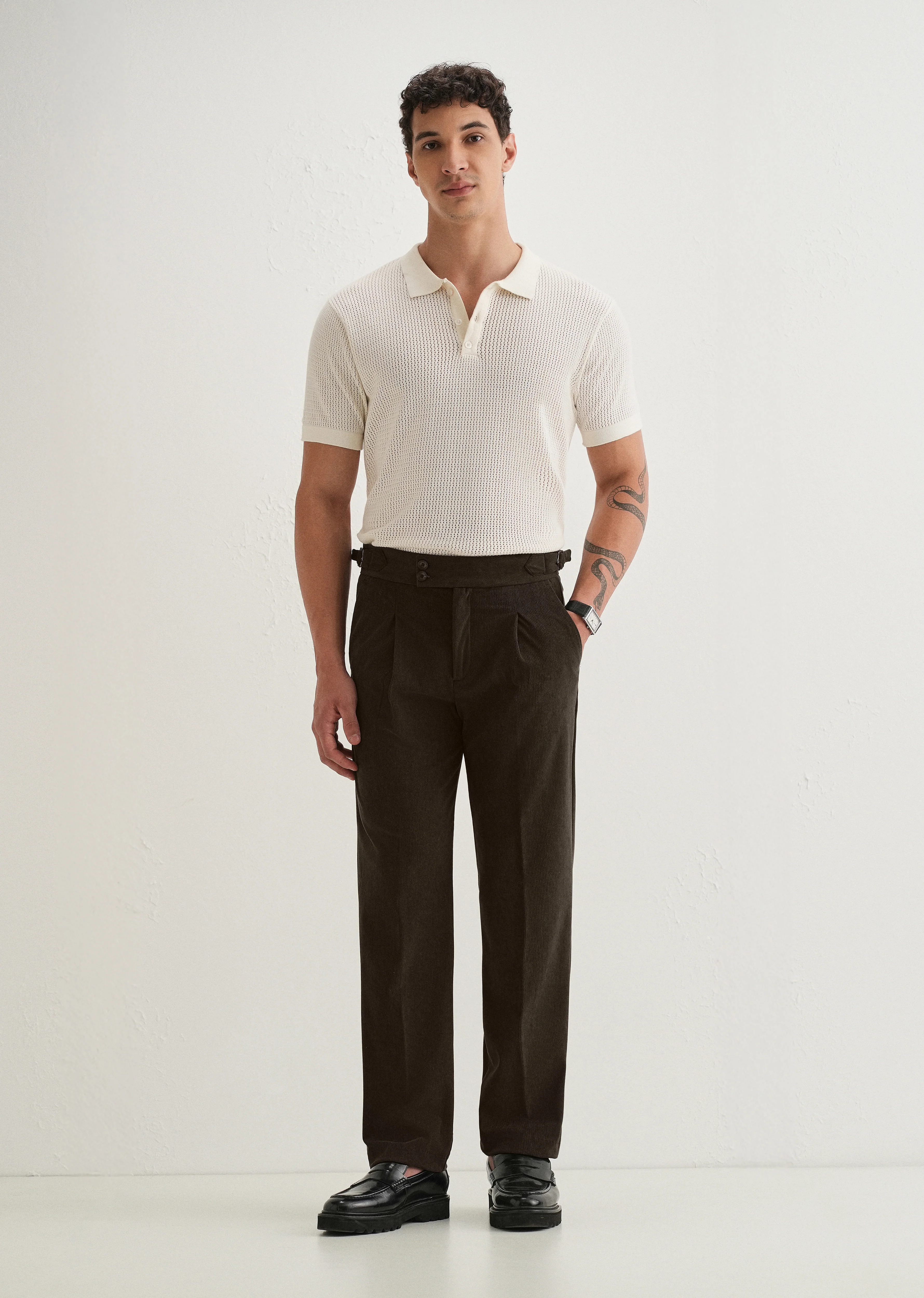 Brown Pleated Corduroy Gurkha Pant - Image 7