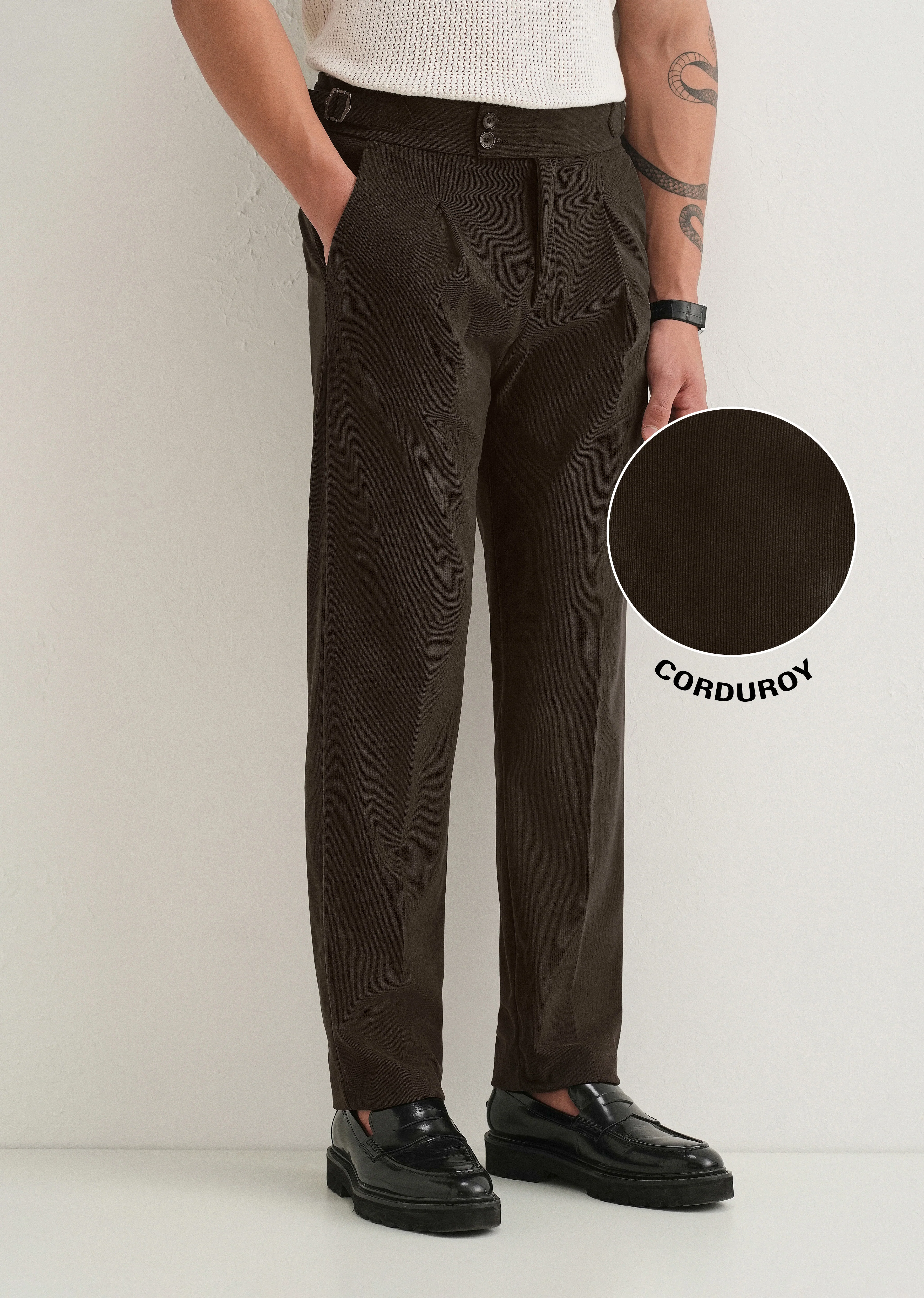 Brown Pleated Corduroy Gurkha Pant - Image 8