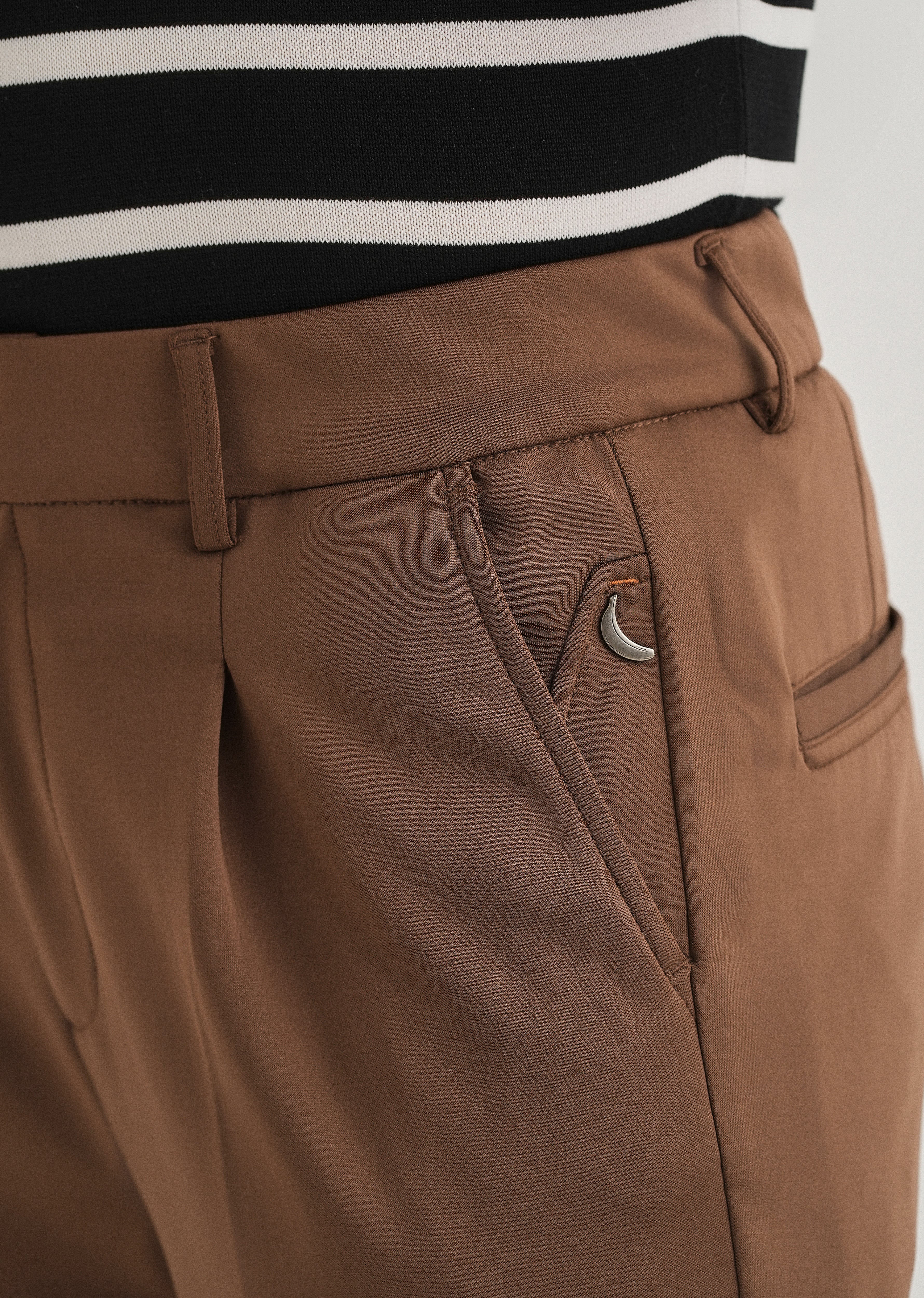 Brown Pleated Relaxed Fit Trousers - Image 2