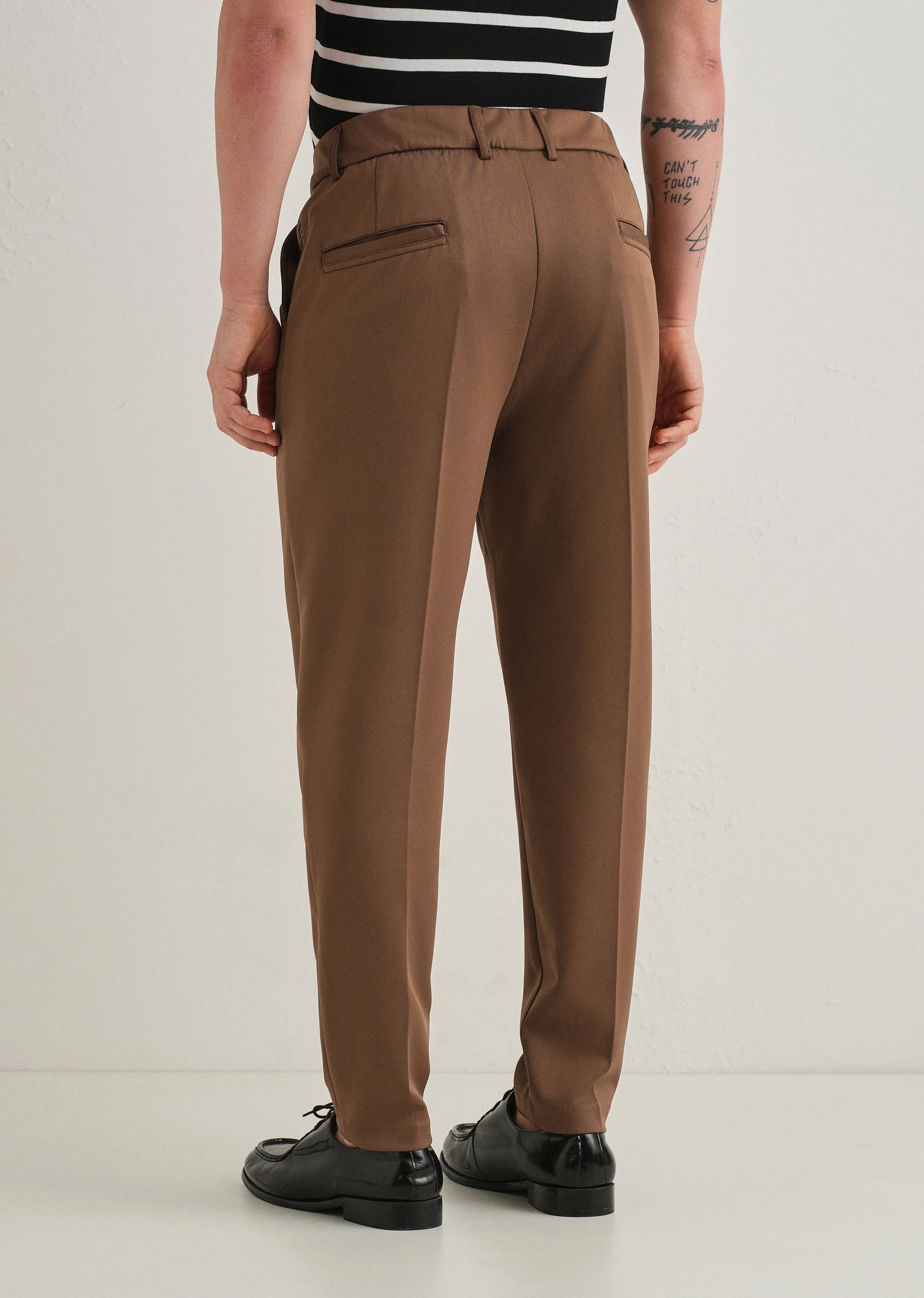 Brown Pleated Relaxed Fit Trousers - Image 3