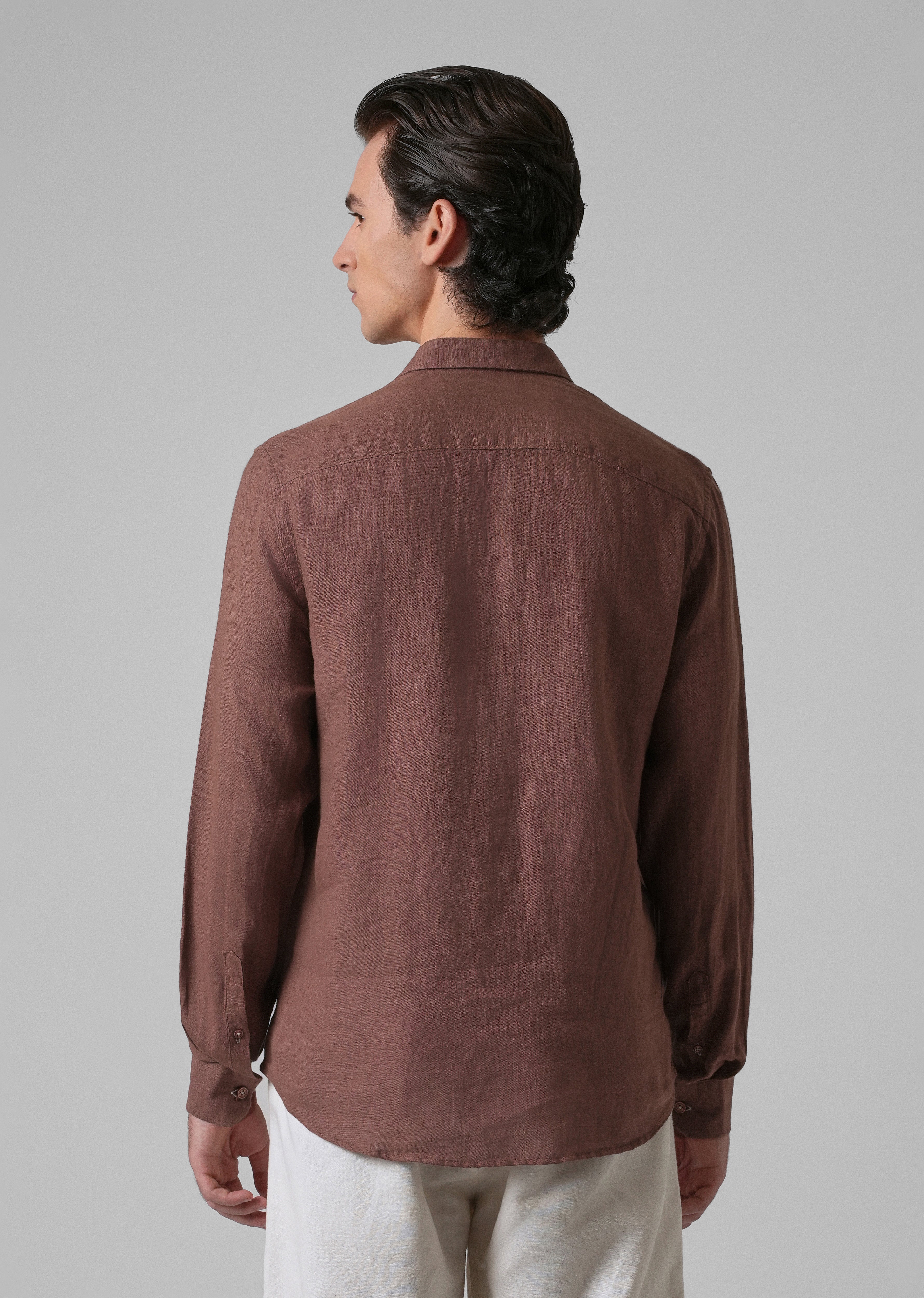 Brown Pure Linen Shirt - Image 2