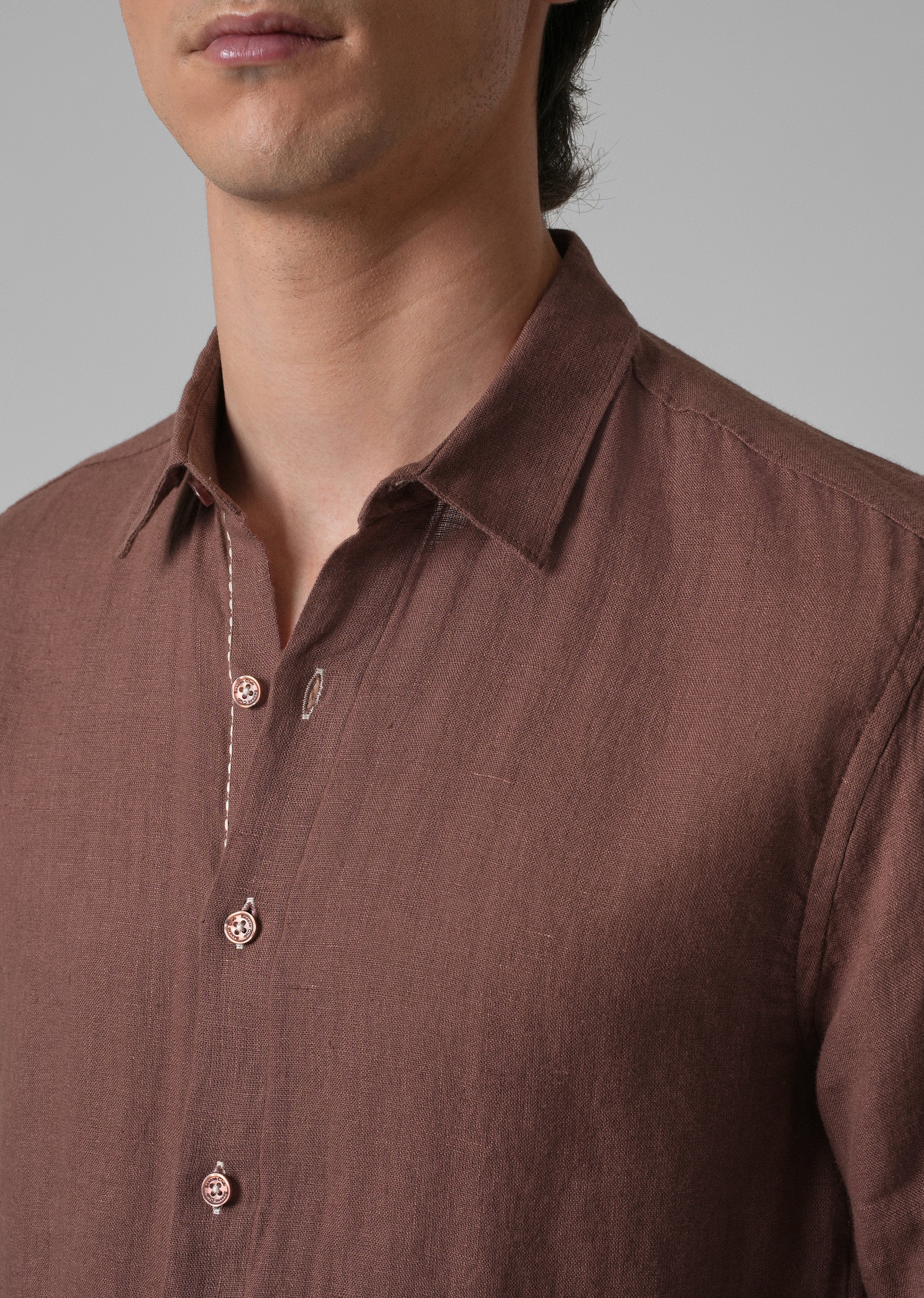 Brown Pure Linen Shirt - Image 5