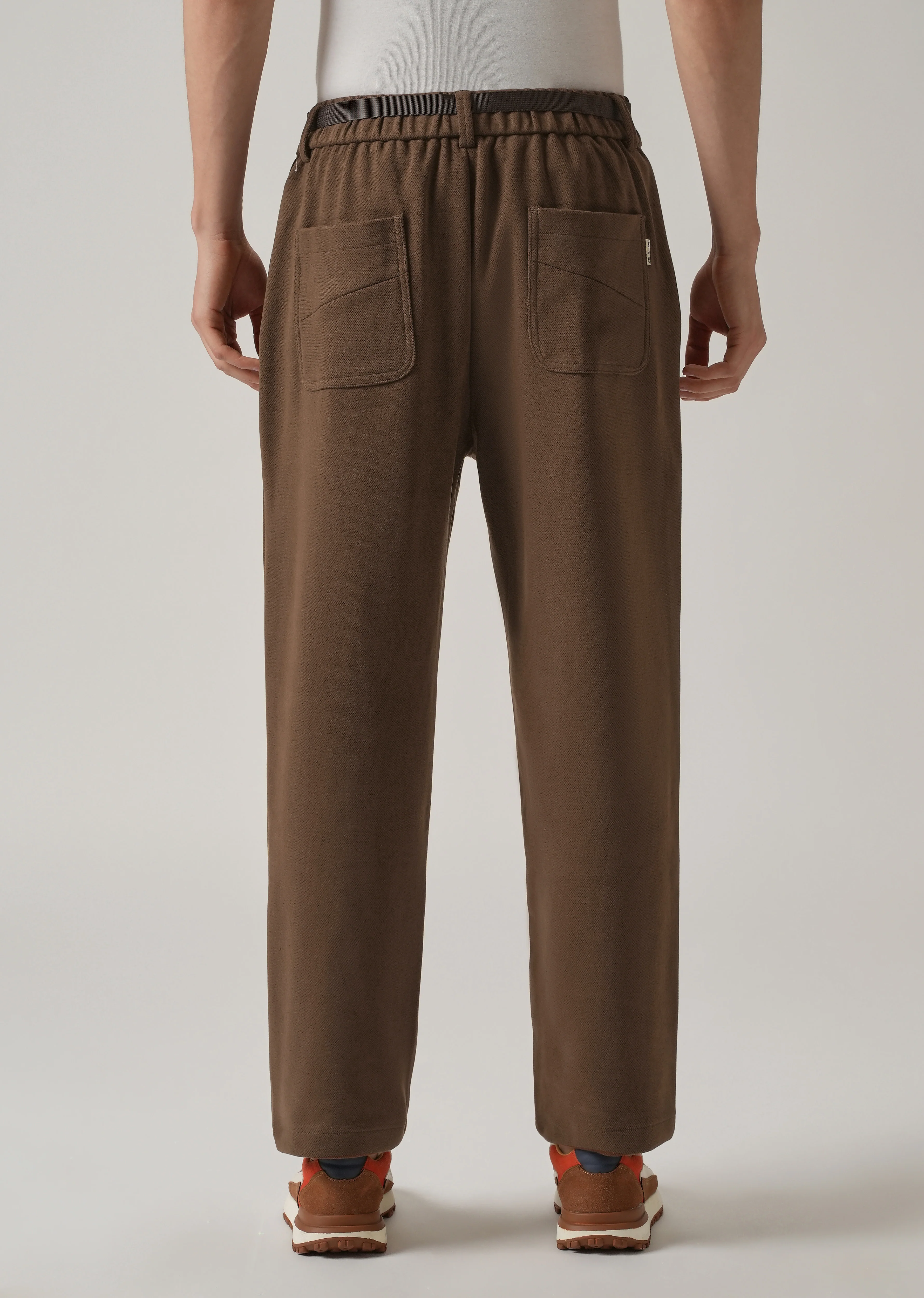 Brown Relaxed Fit Textured Pleated Pant - Image 2