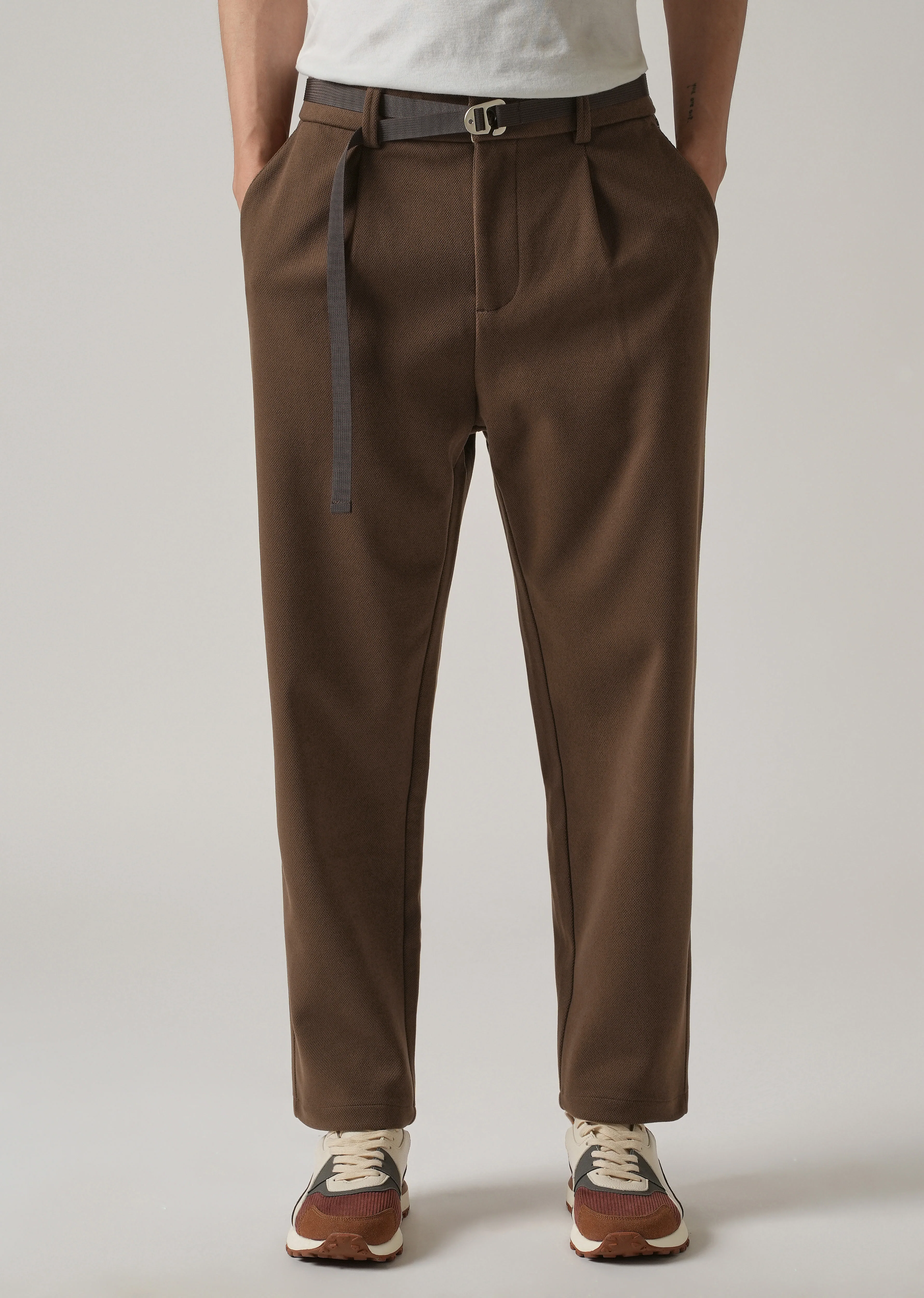 Brown Relaxed Fit Textured Pleated Pant - Image 7
