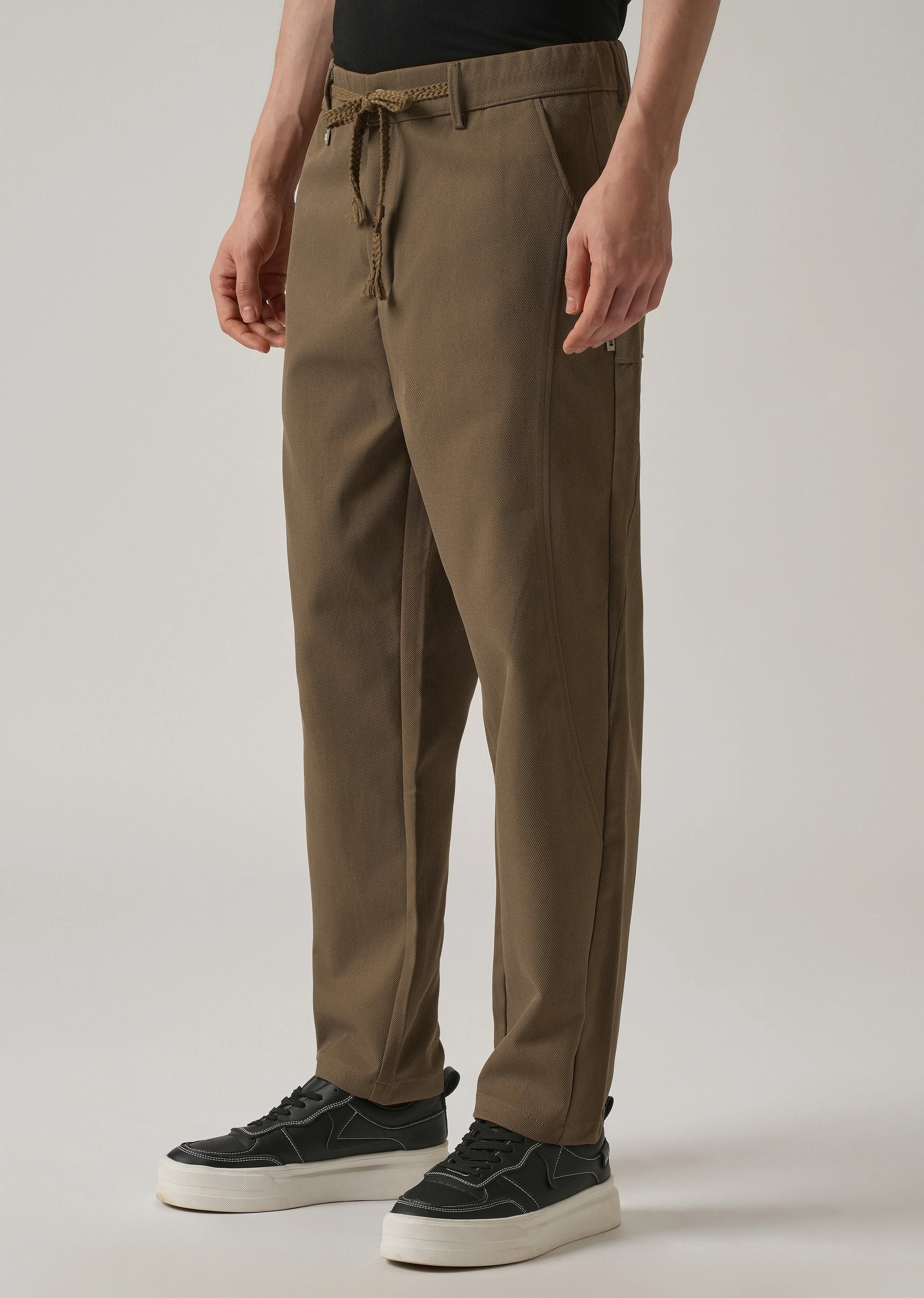 Brown Relaxed Fit Tie Waist Pant - Image 4