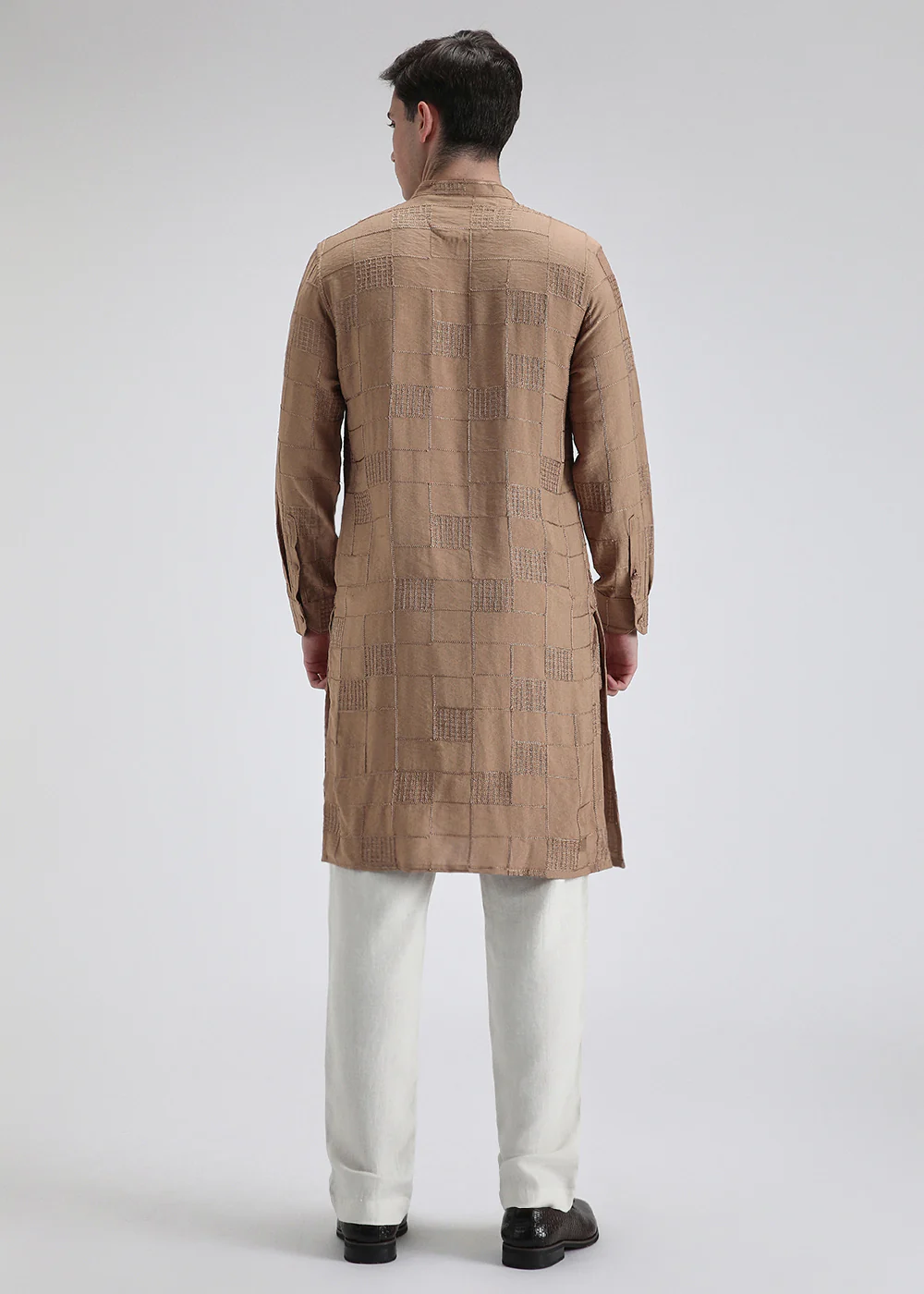 Brown Self Thread Embroidered Kurta - Image 4