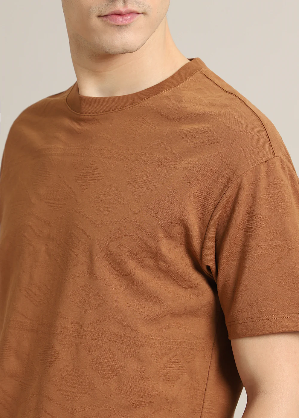 Brown Self Pattern Regular T-Shirt - Image 2