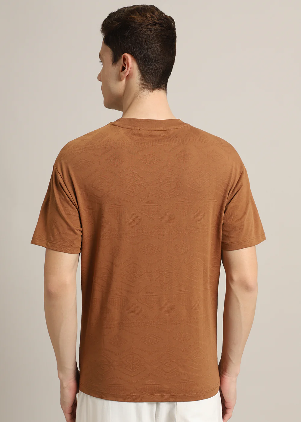 Brown Self Pattern Regular T-Shirt - Image 4