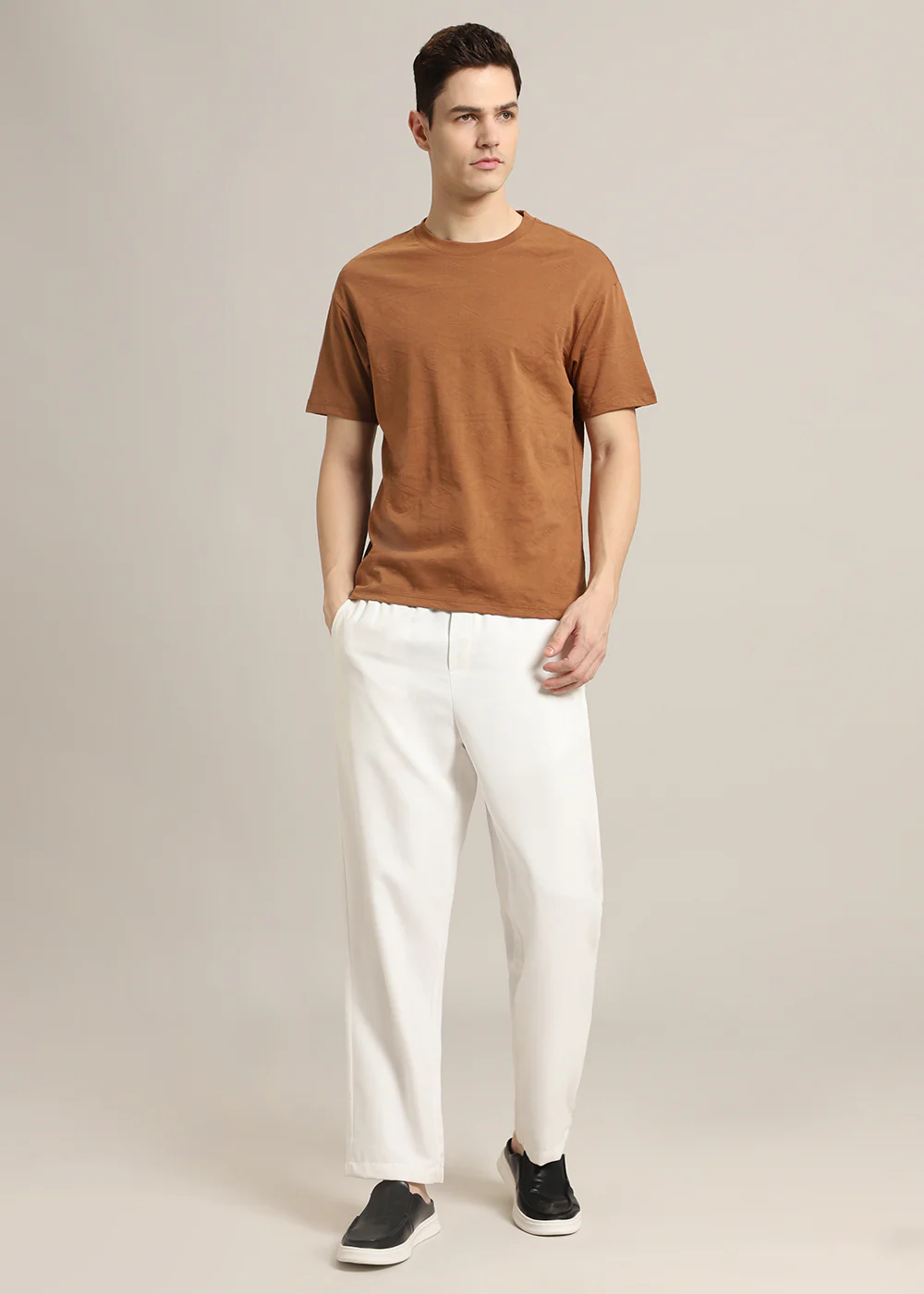 Brown Self Pattern Regular T-Shirt - Image 6